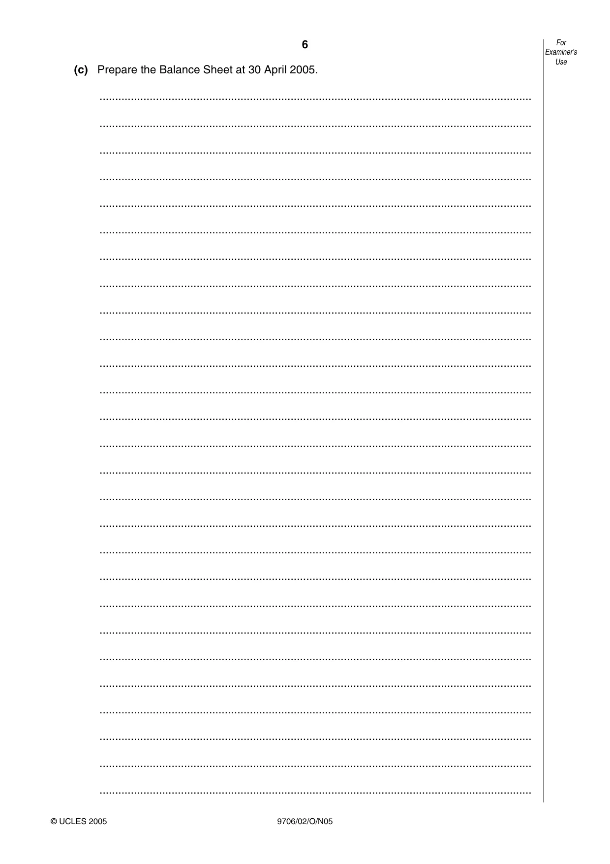 Cambridge A Level Accounting 9706 2005 Oct/Nov Paper 2 · Variant 1 question paper, page 6 of 16