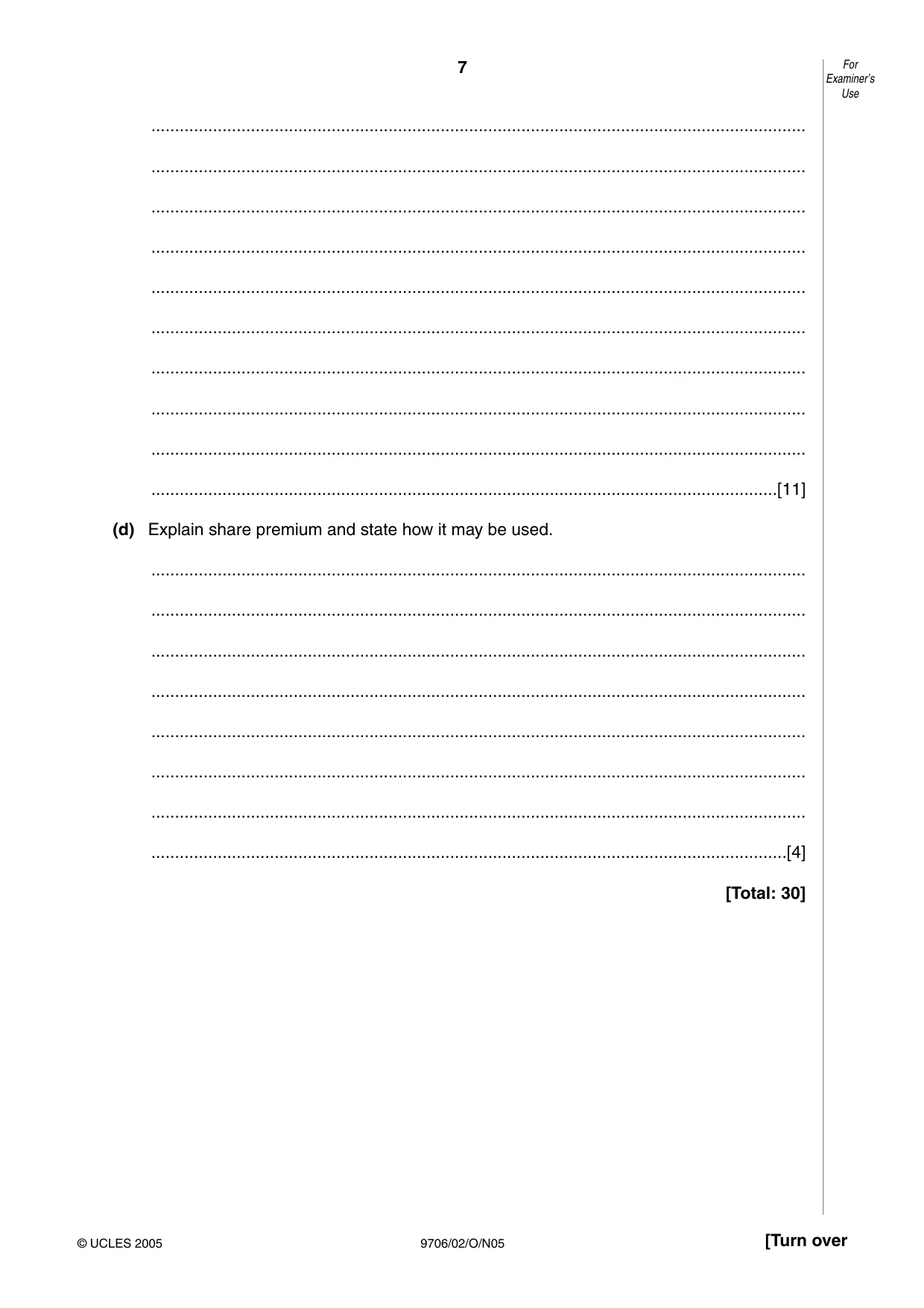 Cambridge A Level Accounting 9706 2005 Oct/Nov Paper 2 · Variant 1 question paper, page 7 of 16