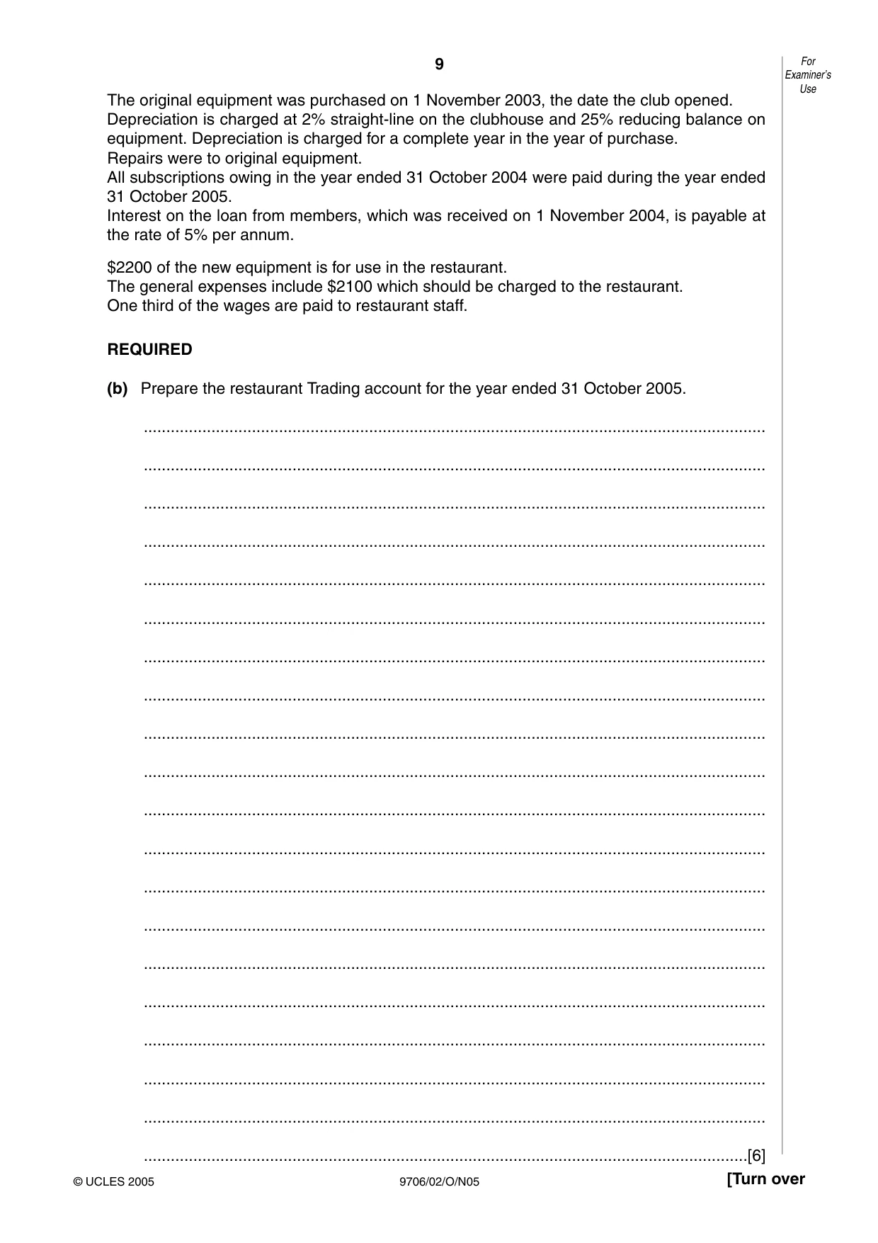 Cambridge A Level Accounting 9706 2005 Oct/Nov Paper 2 · Variant 1 question paper, page 9 of 16