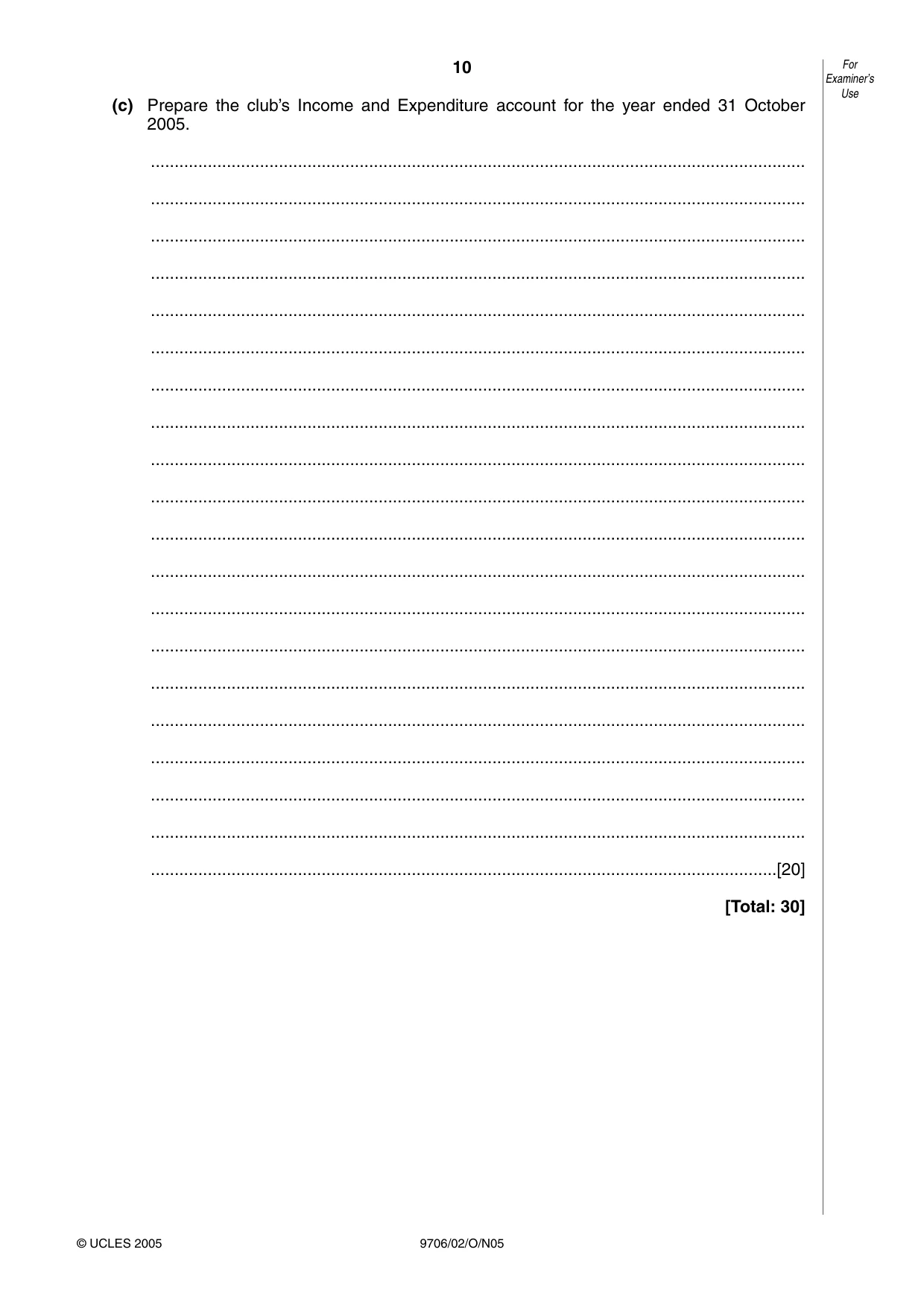 Cambridge A Level Accounting 9706 2005 Oct/Nov Paper 2 · Variant 1 question paper, page 10 of 16