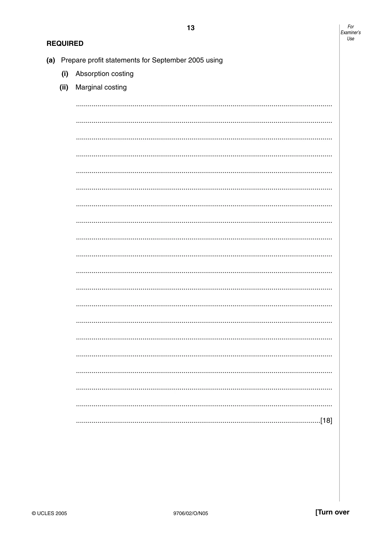 Cambridge A Level Accounting 9706 2005 Oct/Nov Paper 2 · Variant 1 question paper, page 13 of 16