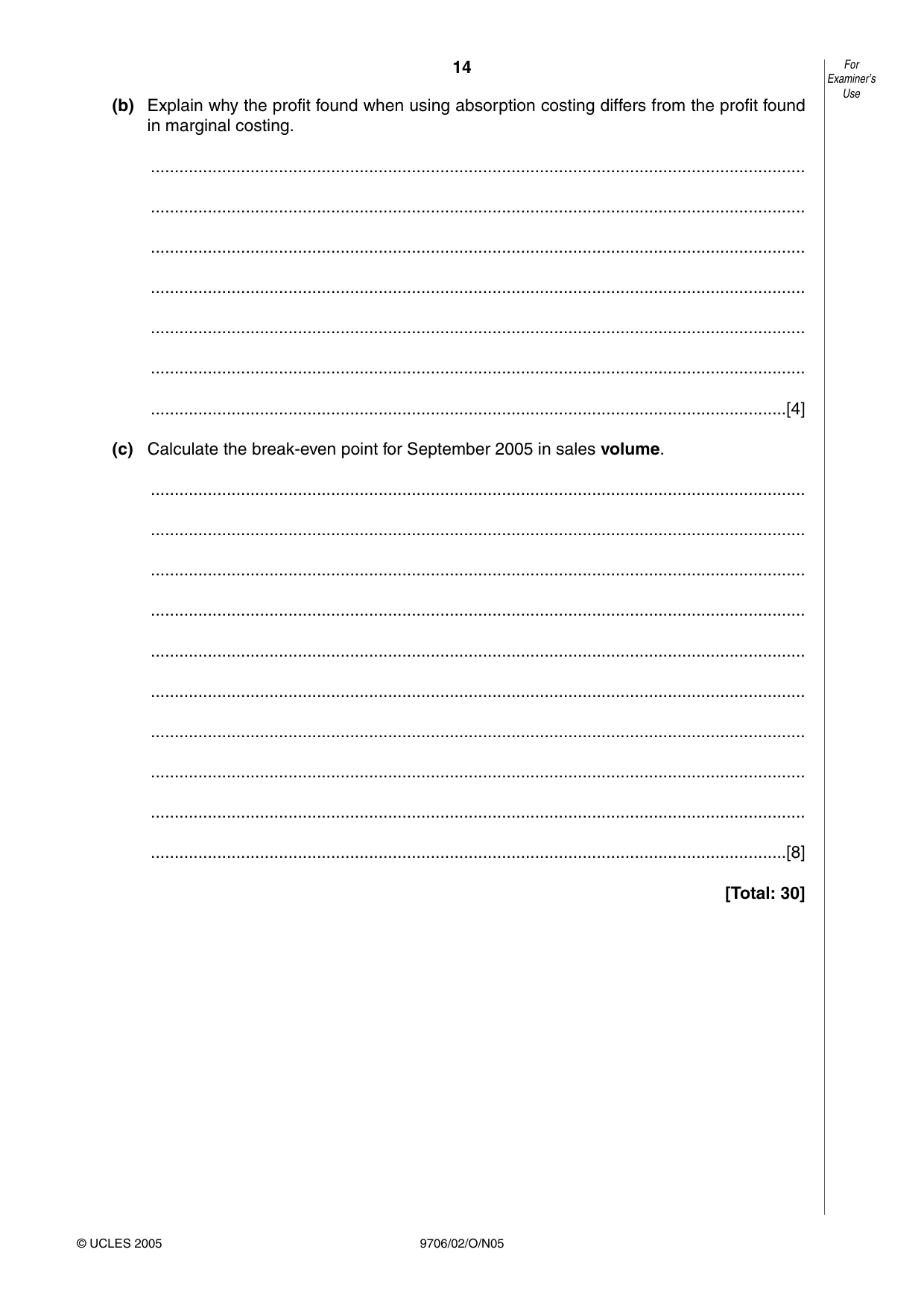 Cambridge A Level Accounting 9706 2005 Oct/Nov Paper 2 · Variant 1 question paper, page 14 of 16