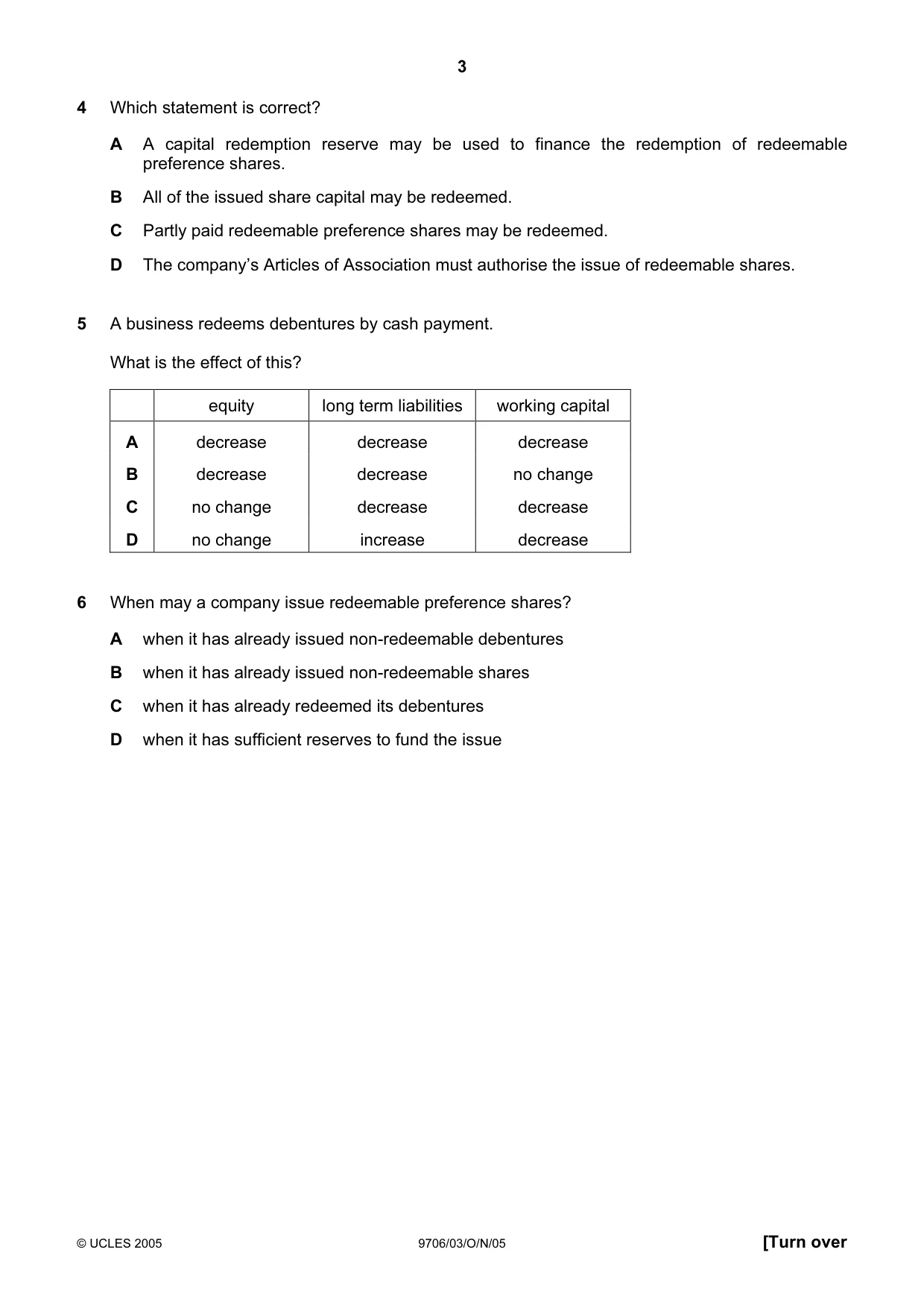 Cambridge A Level Accounting 9706 2005 Oct/Nov Paper 3 · Variant 1 question paper, page 3 of 12