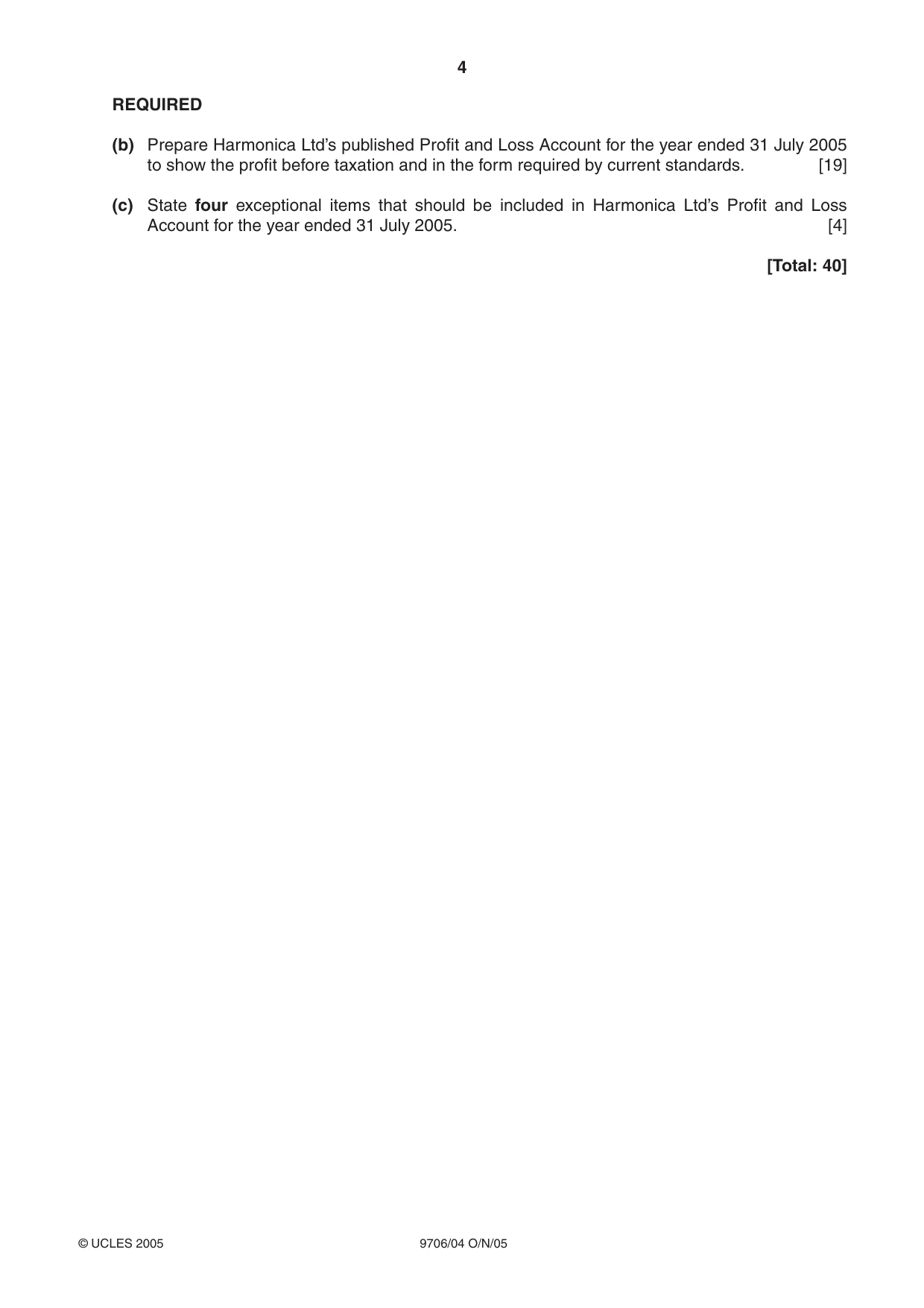 Cambridge A Level Accounting 9706 2005 Oct/Nov Paper 4 · Variant 1 question paper, page 4 of 8