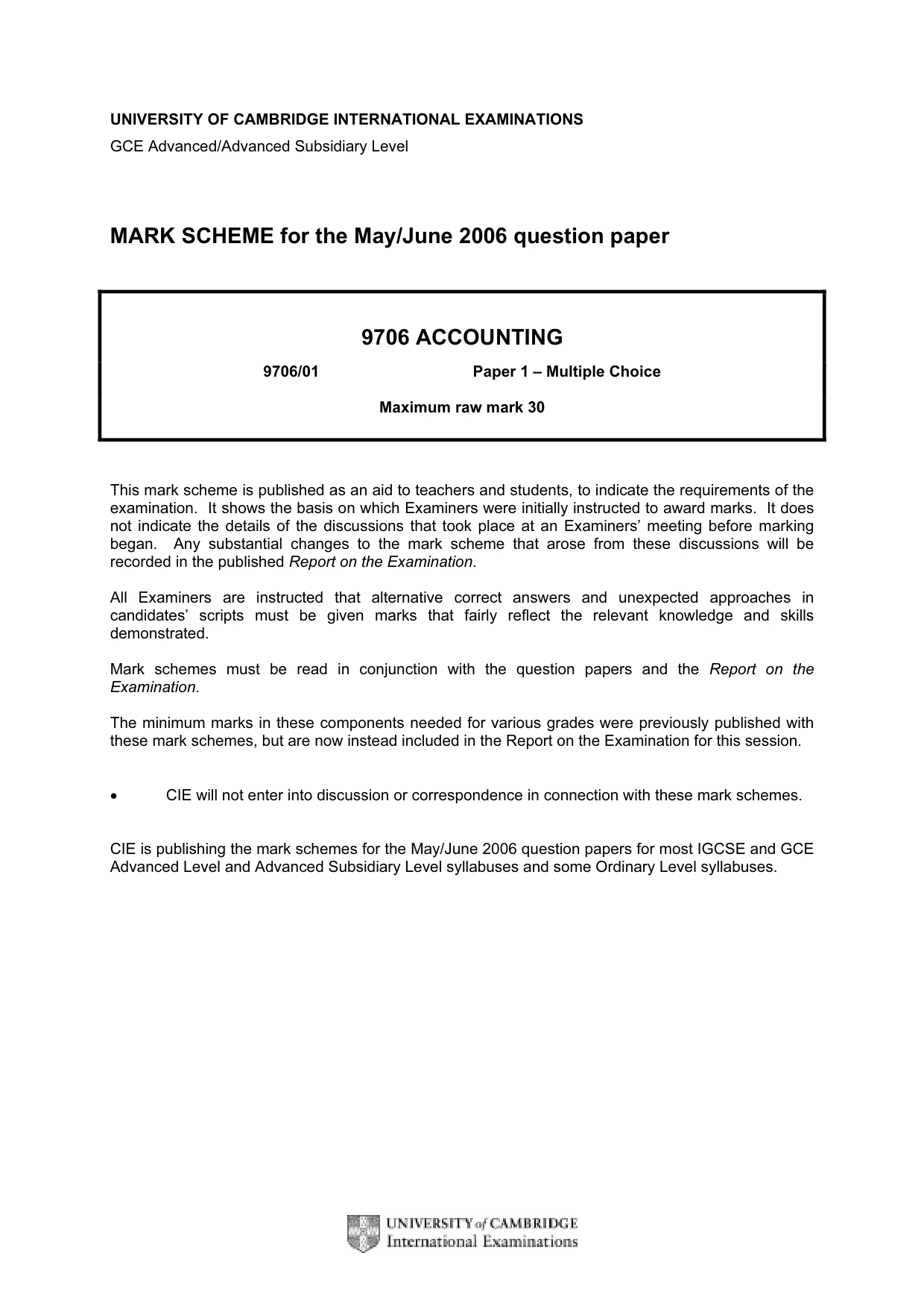 Mark scheme, page 1 of 2