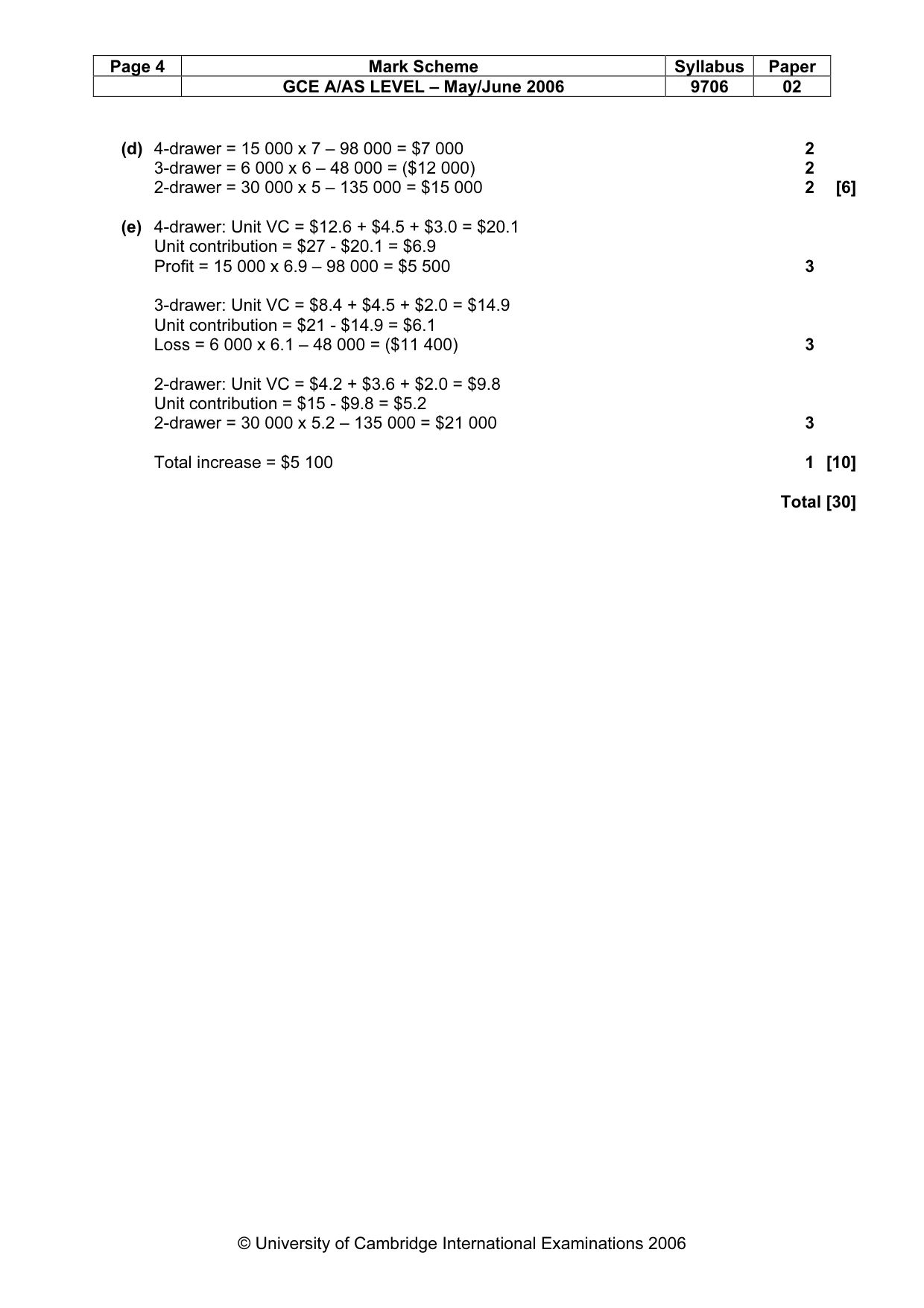 Mark scheme, page 5 of 5