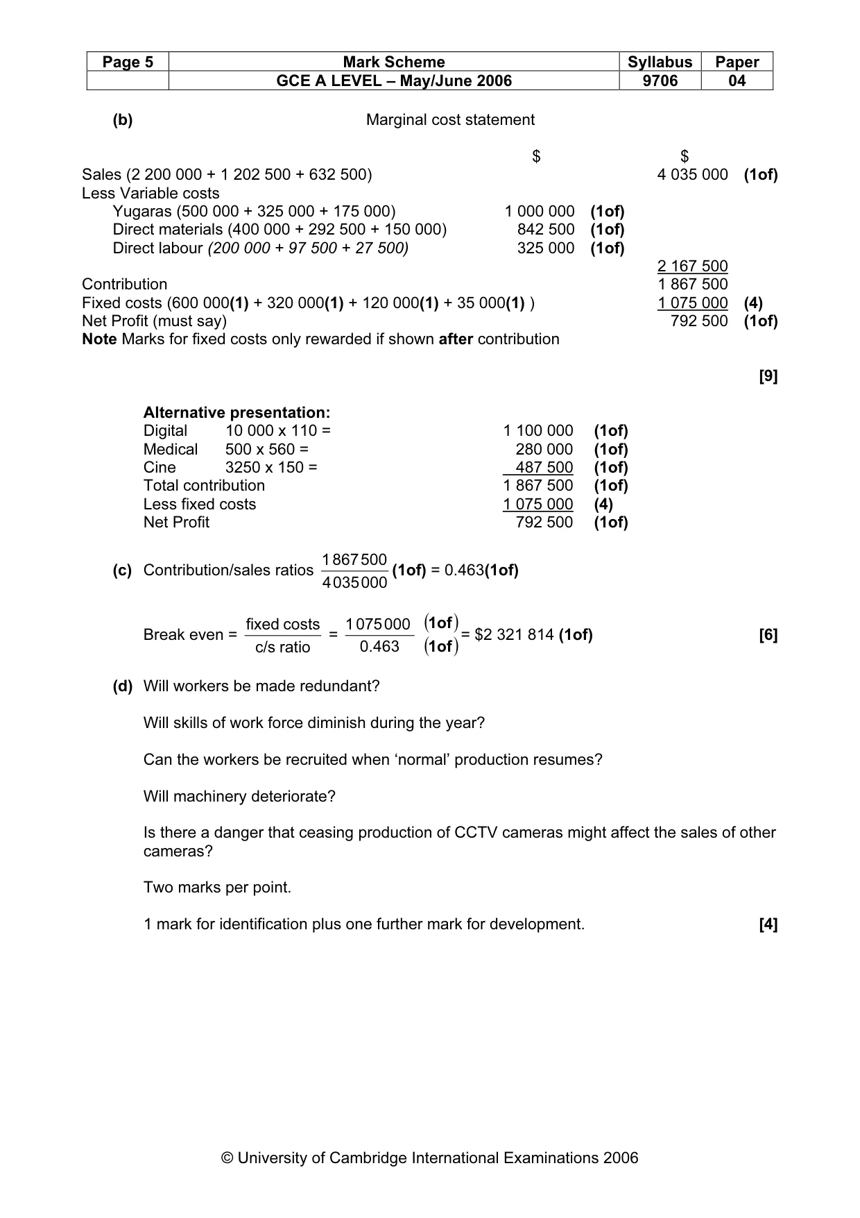 Mark scheme, page 6 of 6