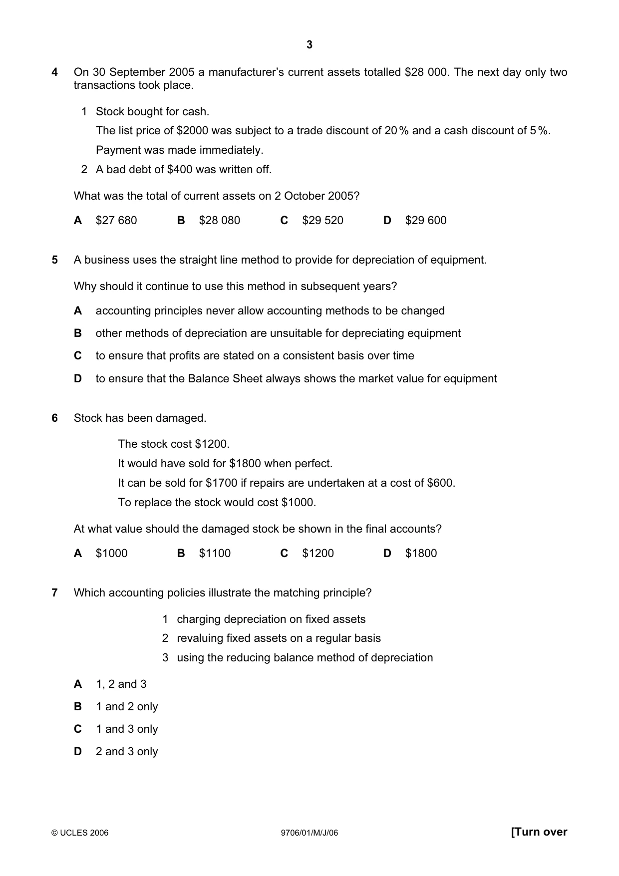 Cambridge A Level Accounting 9706 2006 May/June Paper 1 · Variant 1 question paper, page 3 of 12
