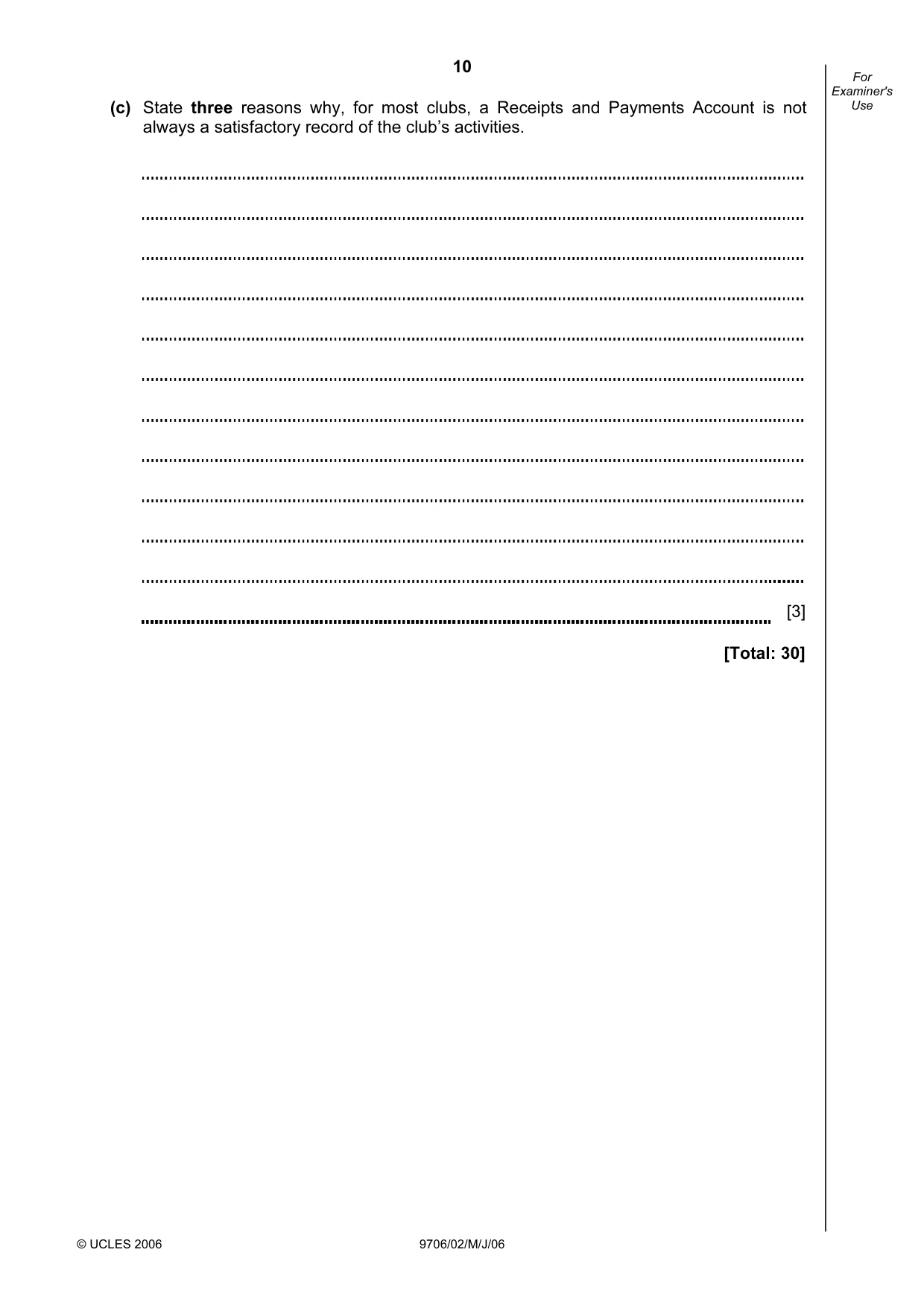 Cambridge A Level Accounting 9706 2006 May/June Paper 2 · Variant 1 question paper, page 10 of 16
