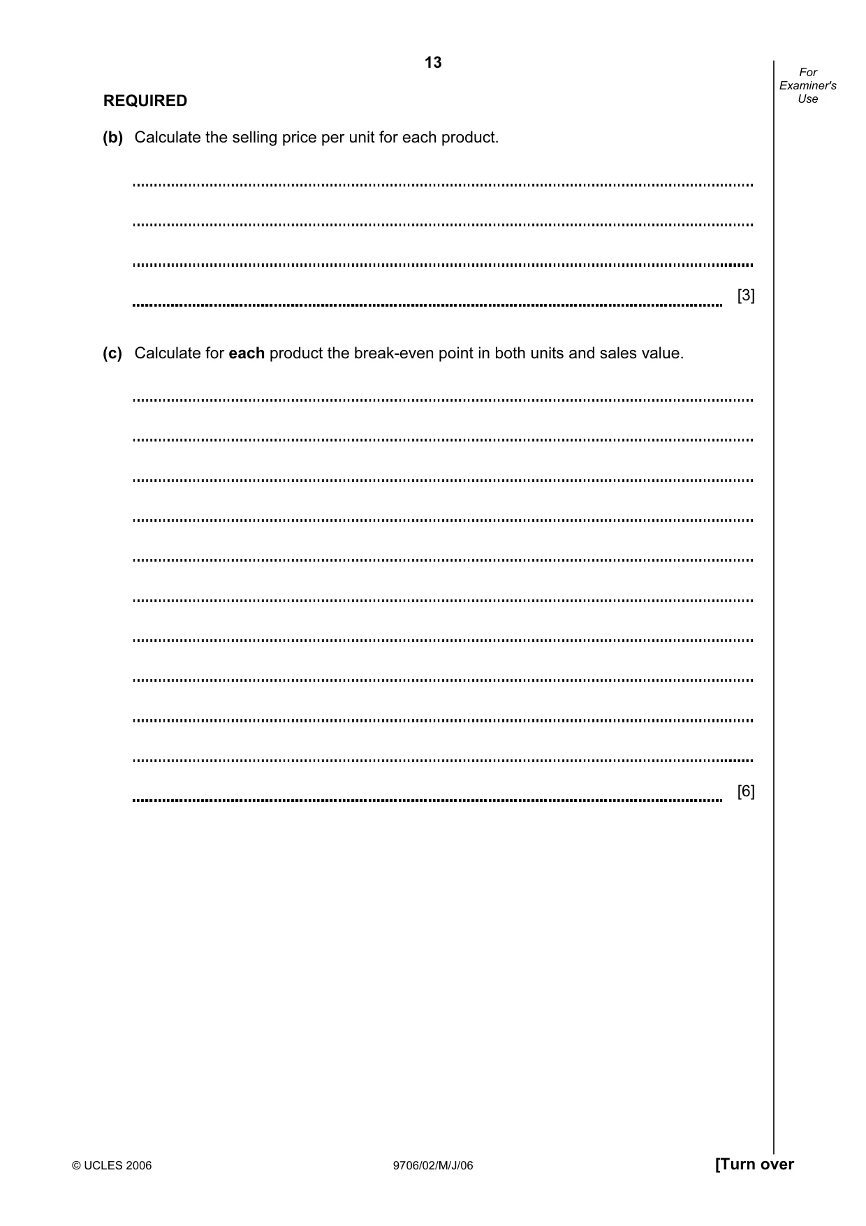Cambridge A Level Accounting 9706 2006 May/June Paper 2 · Variant 1 question paper, page 13 of 16