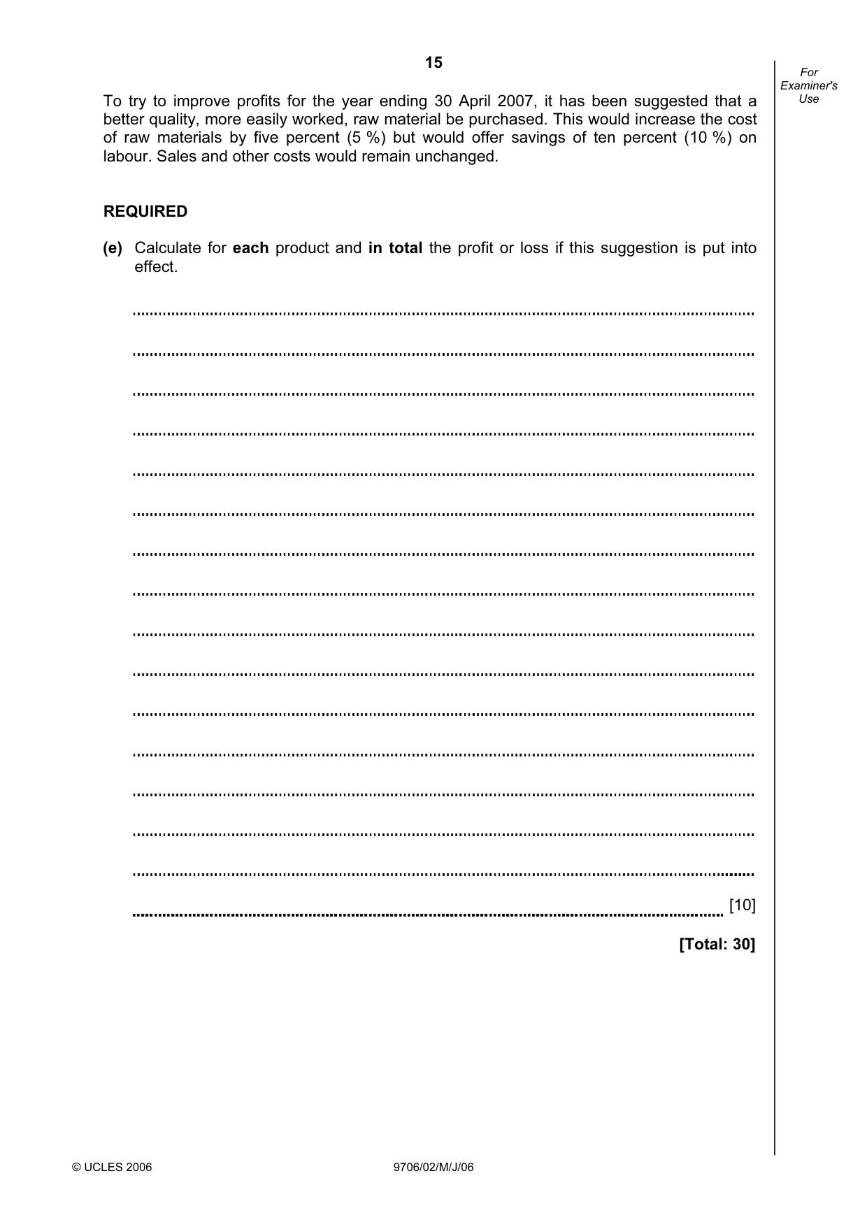 Cambridge A Level Accounting 9706 2006 May/June Paper 2 · Variant 1 question paper, page 15 of 16
