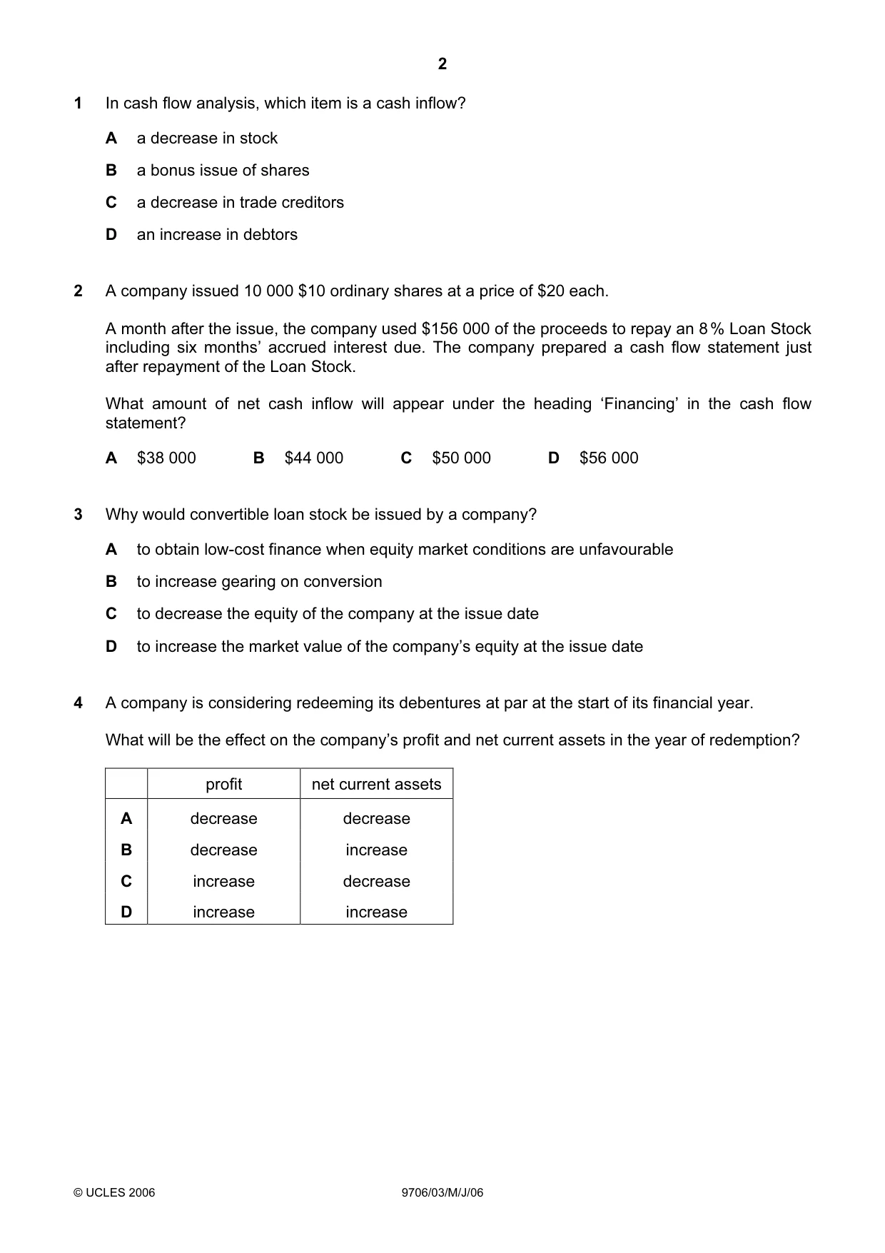 Cambridge A Level Accounting 9706 2006 May/June Paper 3 · Variant 1 question paper, page 2 of 12