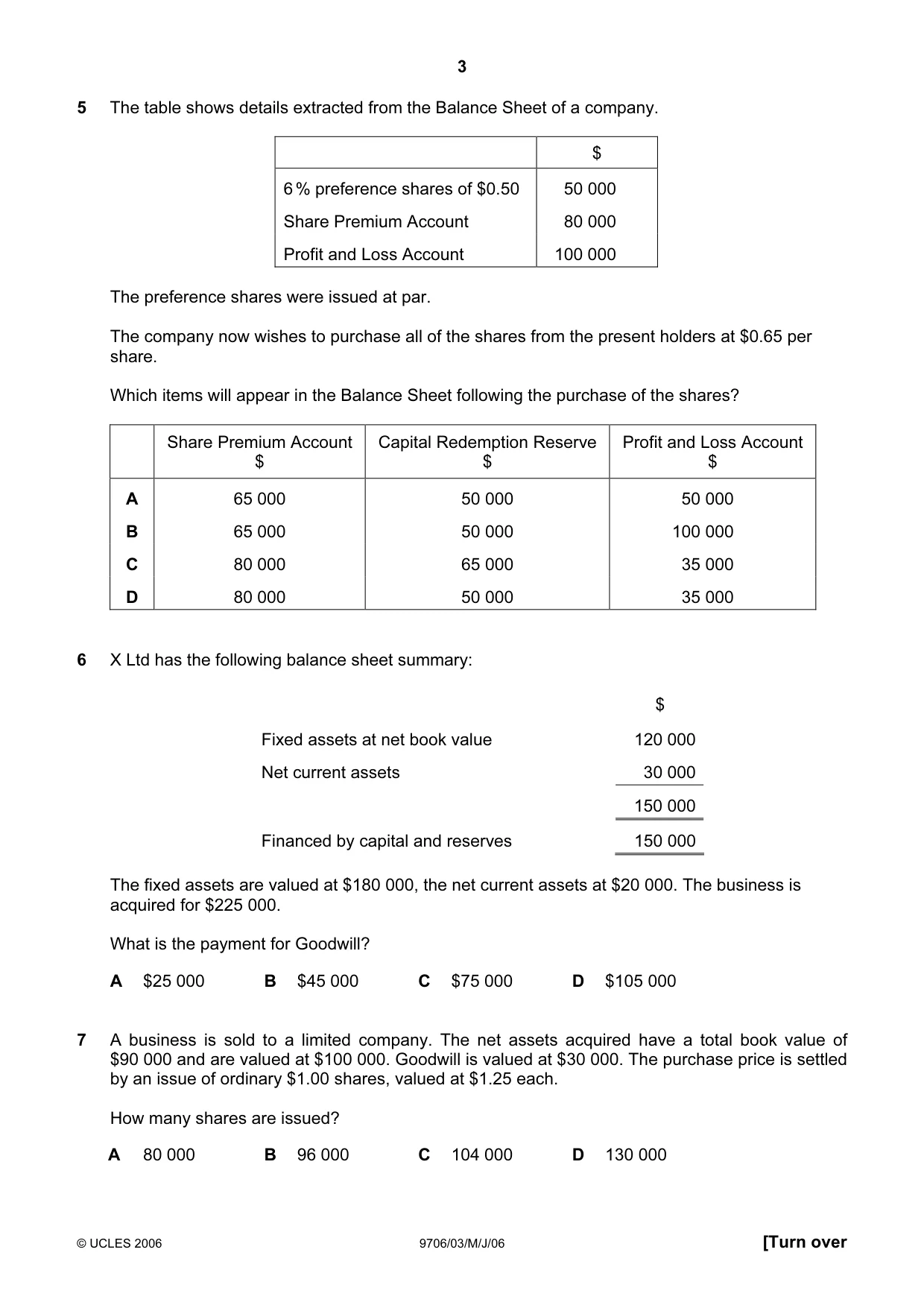 Cambridge A Level Accounting 9706 2006 May/June Paper 3 · Variant 1 question paper, page 3 of 12