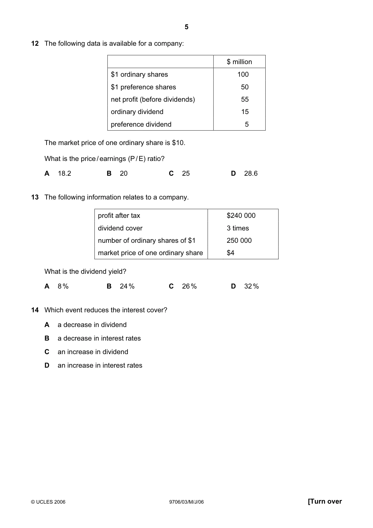 Cambridge A Level Accounting 9706 2006 May/June Paper 3 · Variant 1 question paper, page 5 of 12