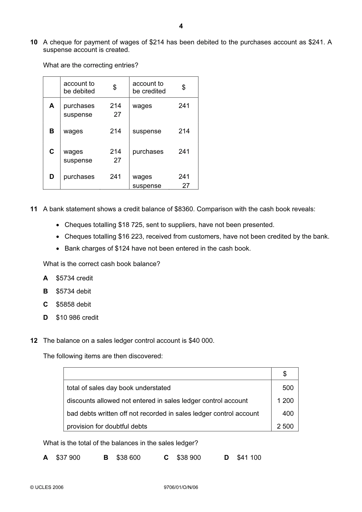Cambridge A Level Accounting 9706 2006 Oct/Nov Paper 1 · Variant 1 question paper, page 4 of 12