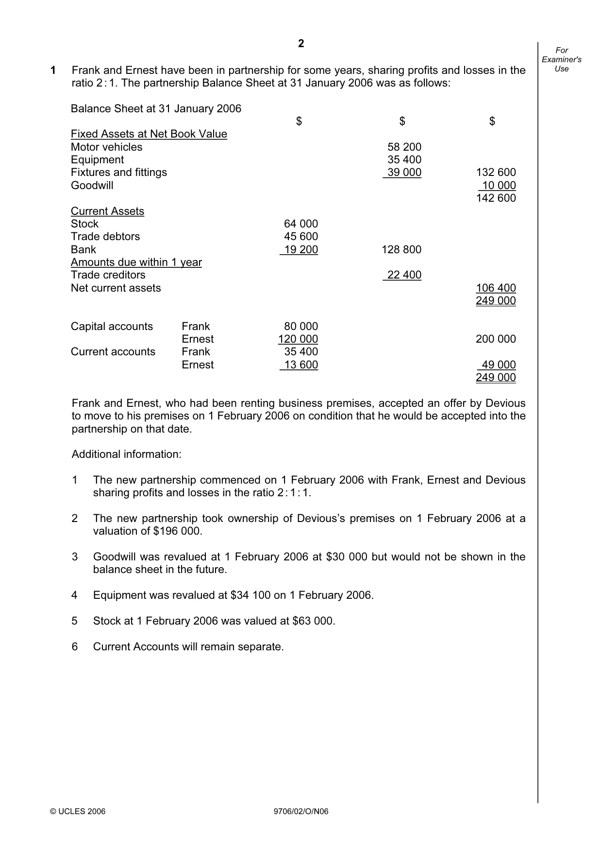 Cambridge A Level Accounting 9706 2006 Oct/Nov Paper 2 · Variant 1 question paper, page 2 of 16
