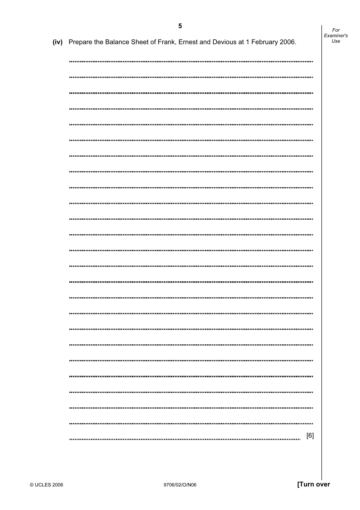 Cambridge A Level Accounting 9706 2006 Oct/Nov Paper 2 · Variant 1 question paper, page 5 of 16