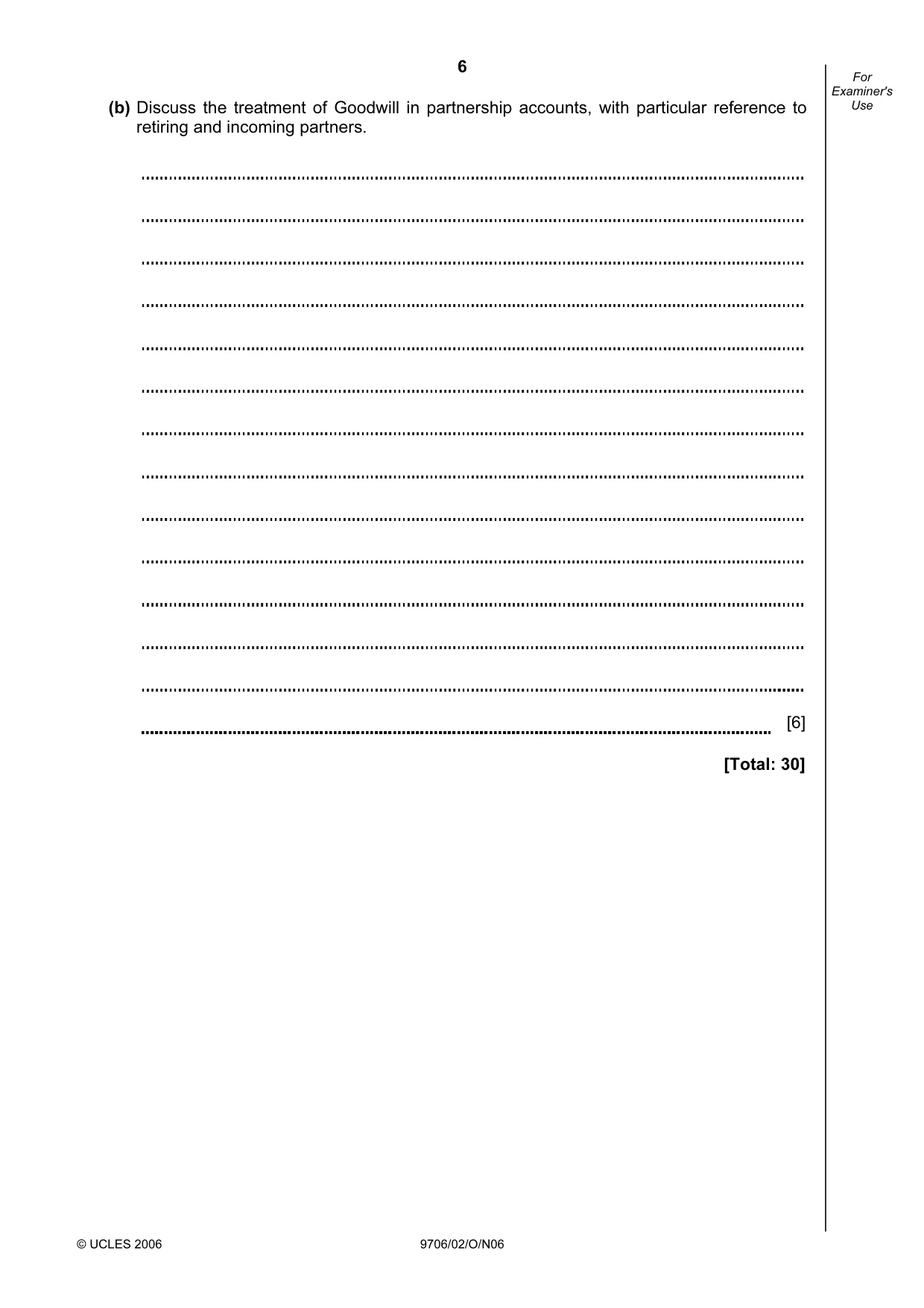 Cambridge A Level Accounting 9706 2006 Oct/Nov Paper 2 · Variant 1 question paper, page 6 of 16