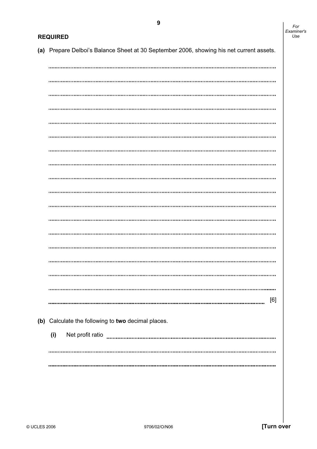 Cambridge A Level Accounting 9706 2006 Oct/Nov Paper 2 · Variant 1 question paper, page 9 of 16