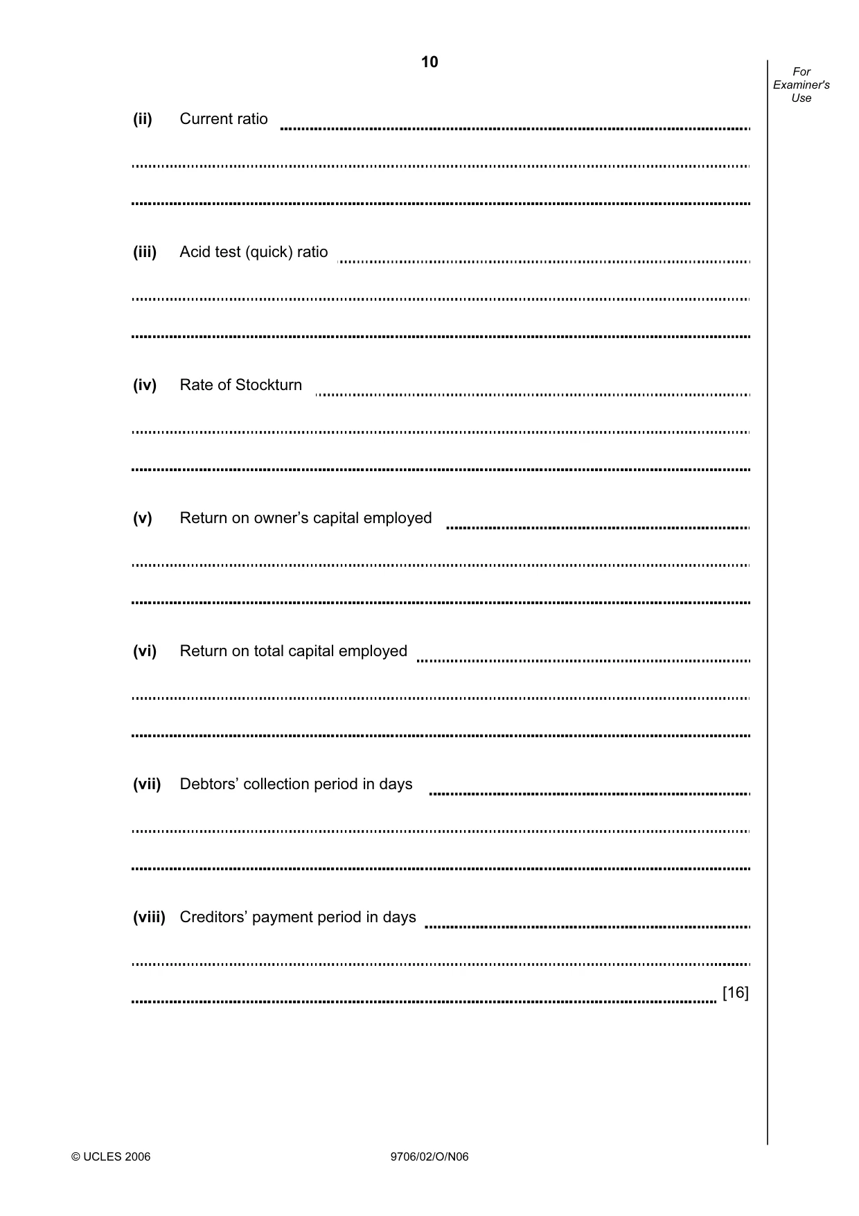 Cambridge A Level Accounting 9706 2006 Oct/Nov Paper 2 · Variant 1 question paper, page 10 of 16