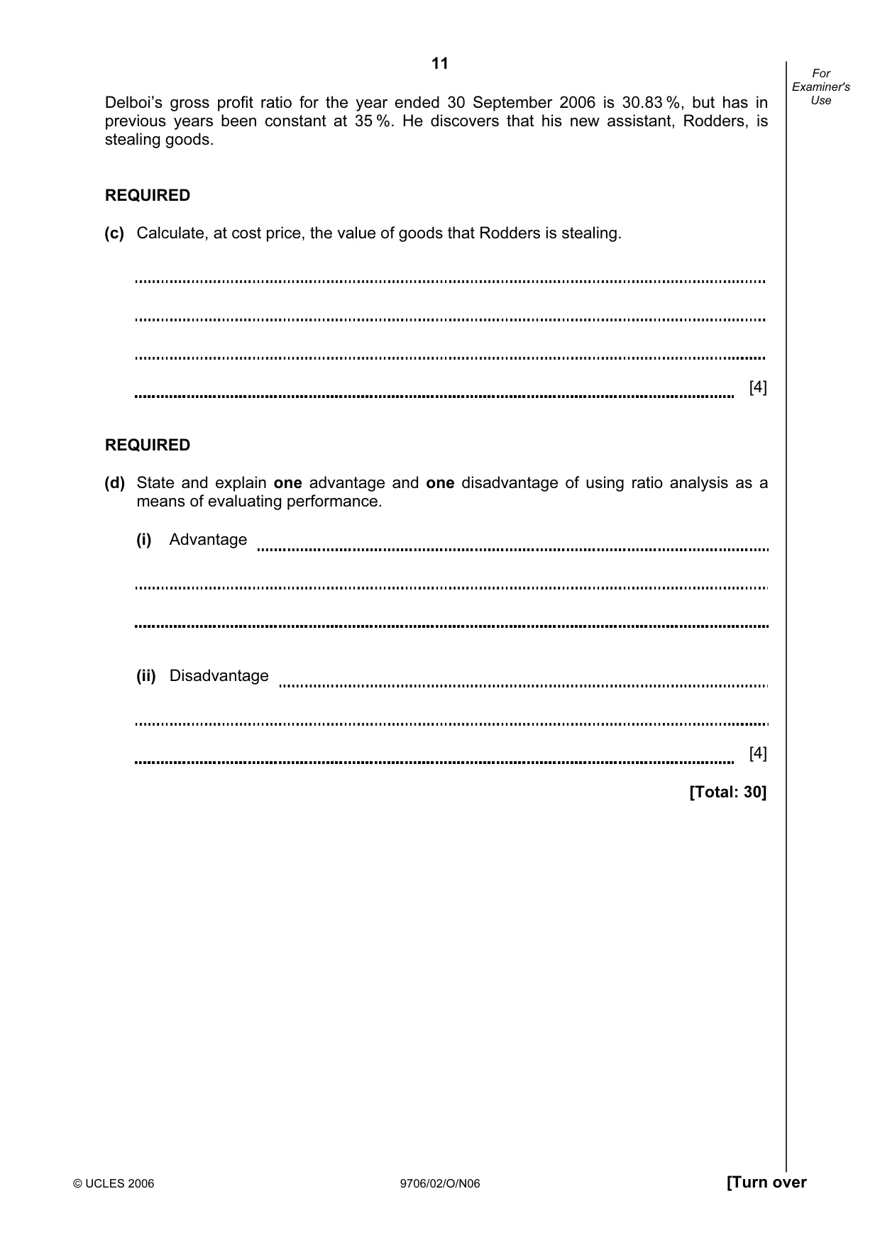Cambridge A Level Accounting 9706 2006 Oct/Nov Paper 2 · Variant 1 question paper, page 11 of 16