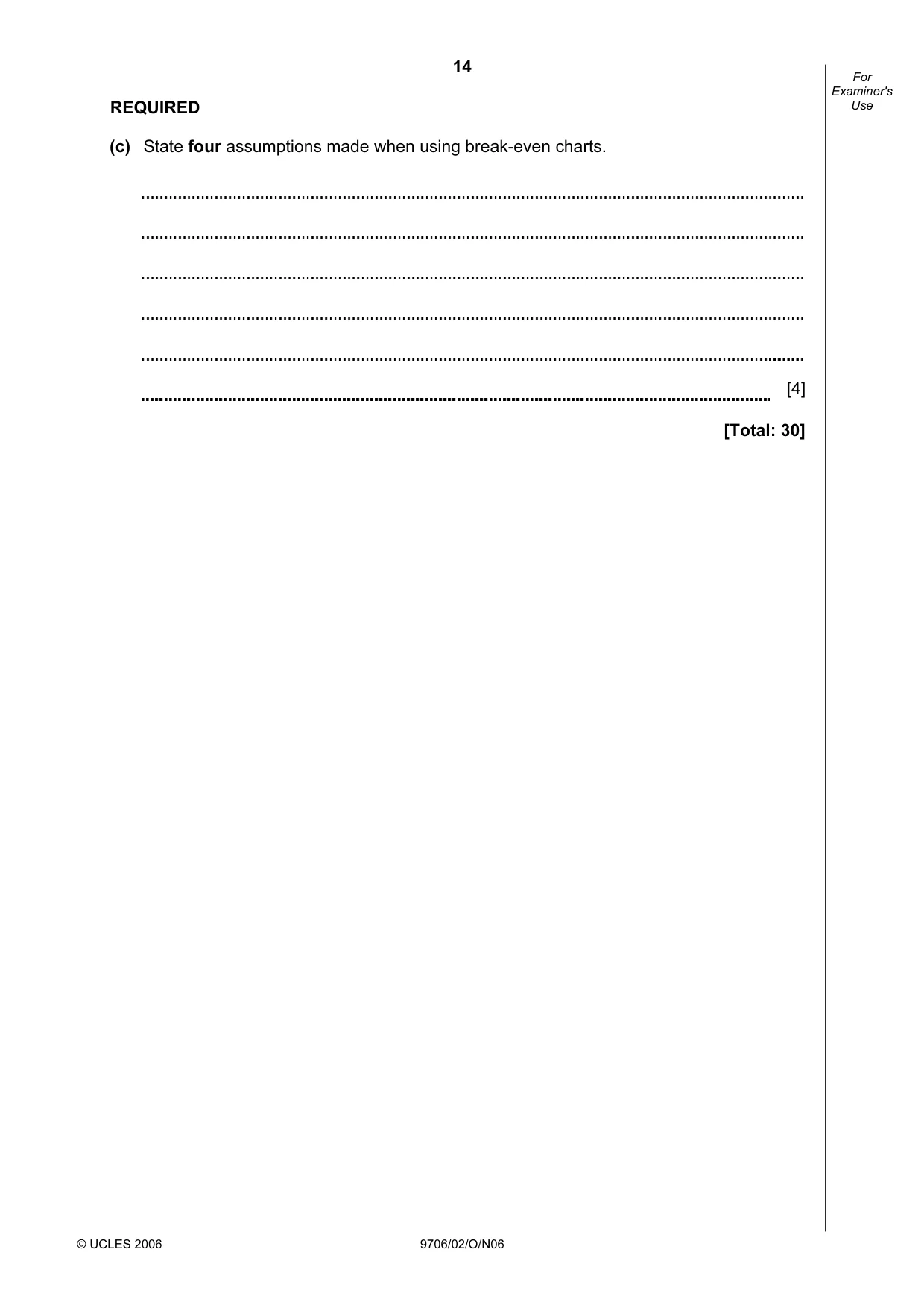 Cambridge A Level Accounting 9706 2006 Oct/Nov Paper 2 · Variant 1 question paper, page 14 of 16