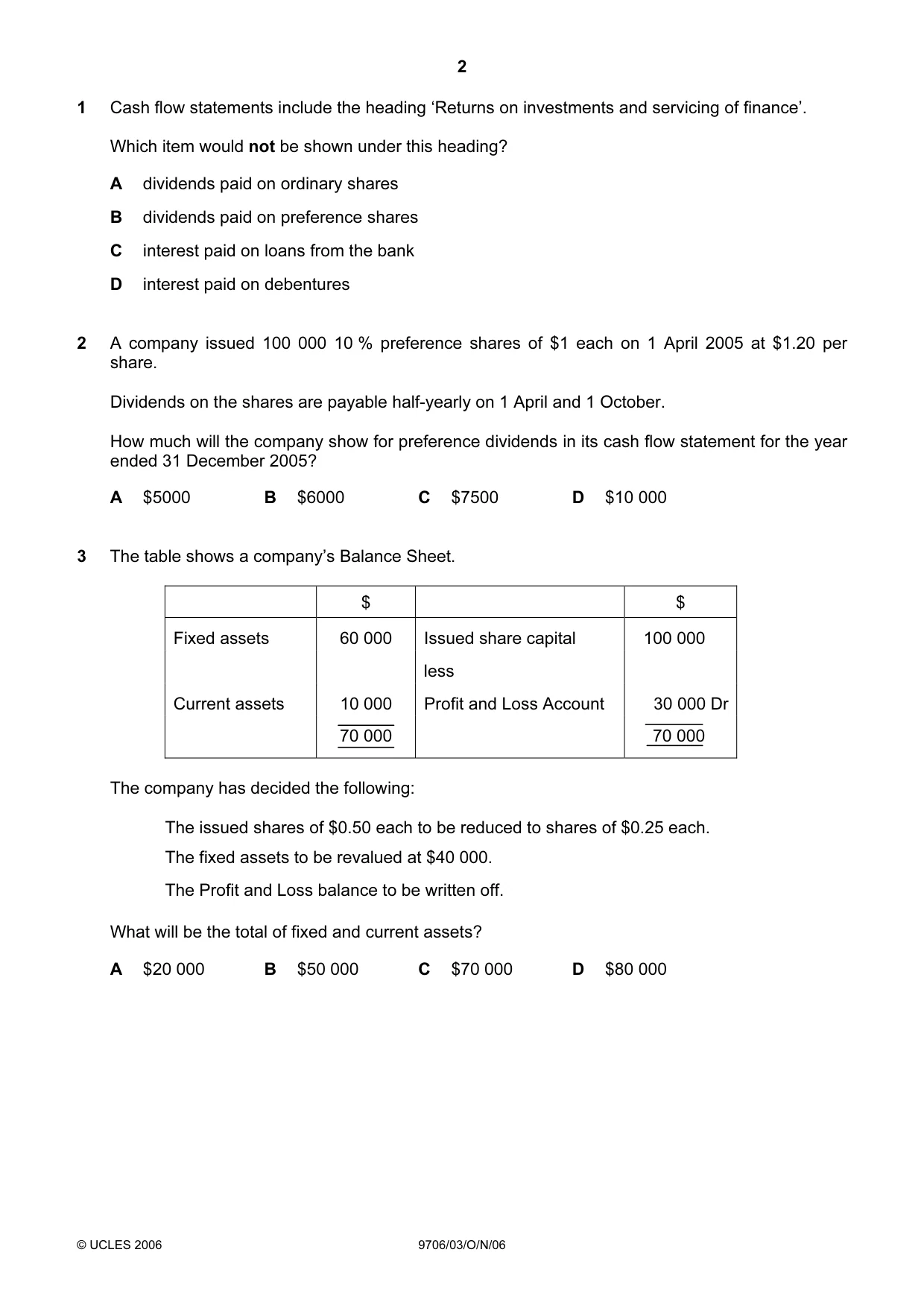 Cambridge A Level Accounting 9706 2006 Oct/Nov Paper 3 · Variant 1 question paper, page 2 of 12