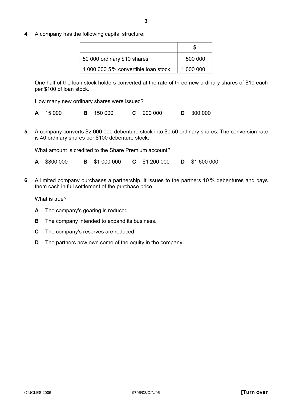 Cambridge A Level Accounting 9706 2006 Oct/Nov Paper 3 · Variant 1 question paper, page 3 of 12
