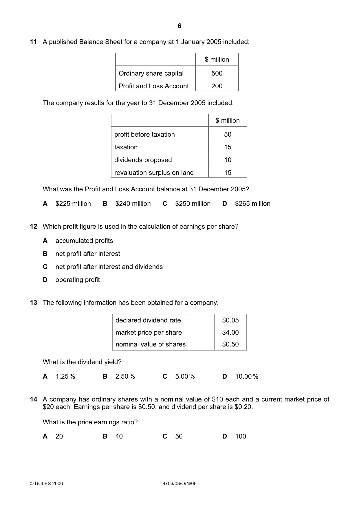 Cambridge A Level Accounting 9706 2006 Oct/Nov Paper 3 · Variant 1 question paper, page 6 of 12