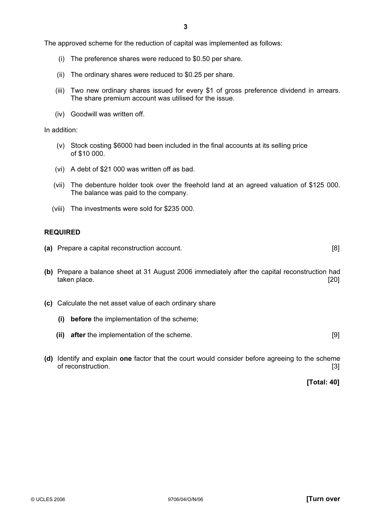 Cambridge A Level Accounting 9706 2006 Oct/Nov Paper 4 · Variant 1 question paper, page 3 of 8