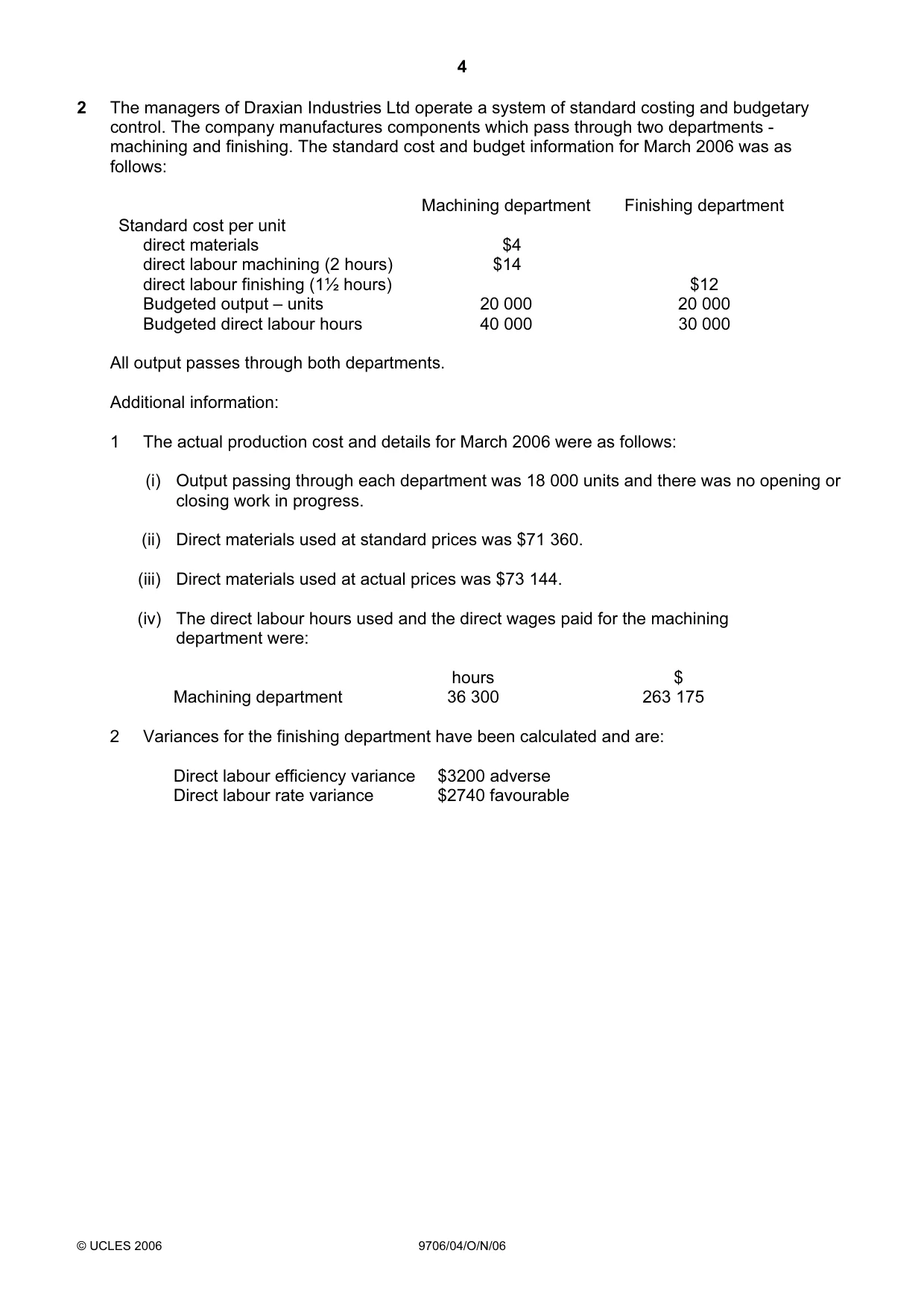 Cambridge A Level Accounting 9706 2006 Oct/Nov Paper 4 · Variant 1 question paper, page 4 of 8