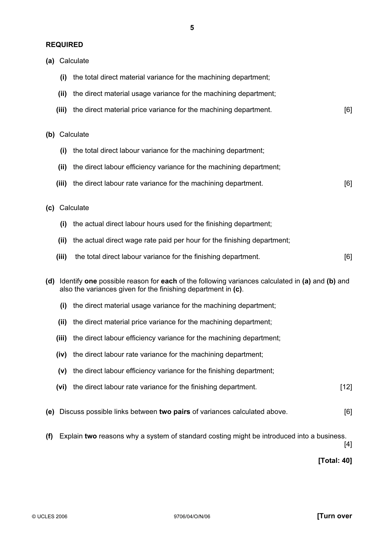 Cambridge A Level Accounting 9706 2006 Oct/Nov Paper 4 · Variant 1 question paper, page 5 of 8