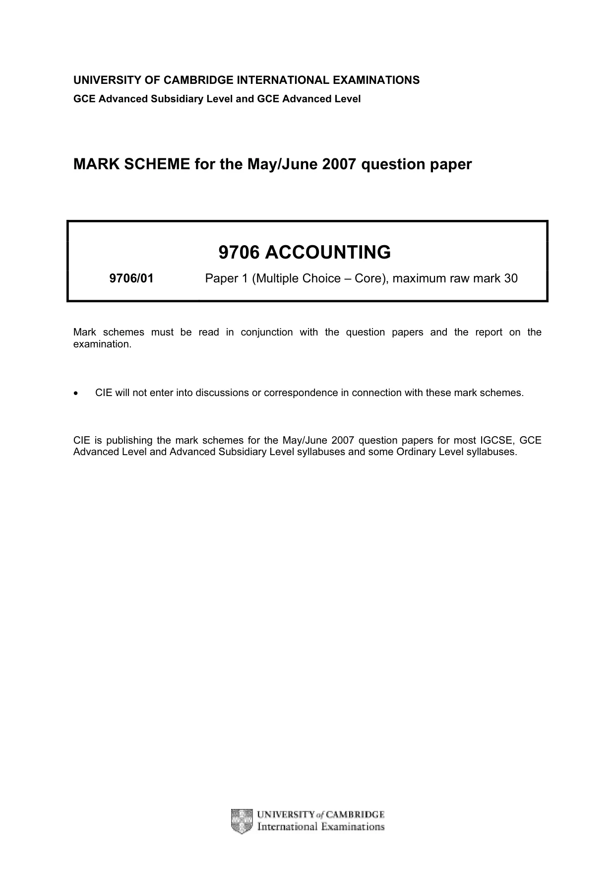 Mark scheme, page 1 of 2