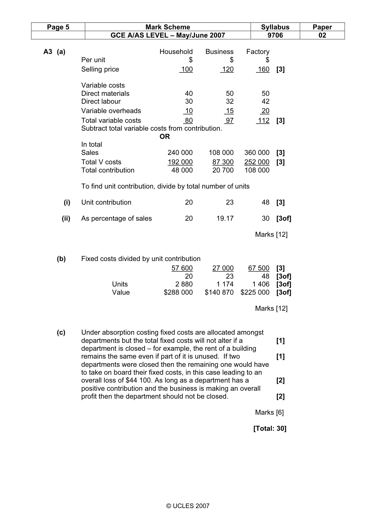 Mark scheme, page 5 of 5