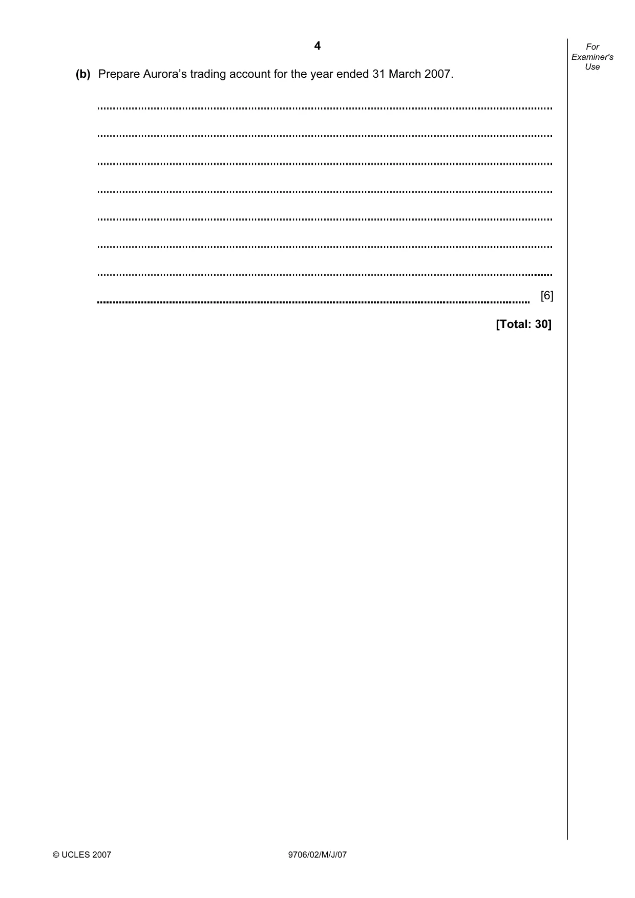 Cambridge A Level Accounting 9706 2007 May/June Paper 2 · Variant 1 question paper, page 4 of 12