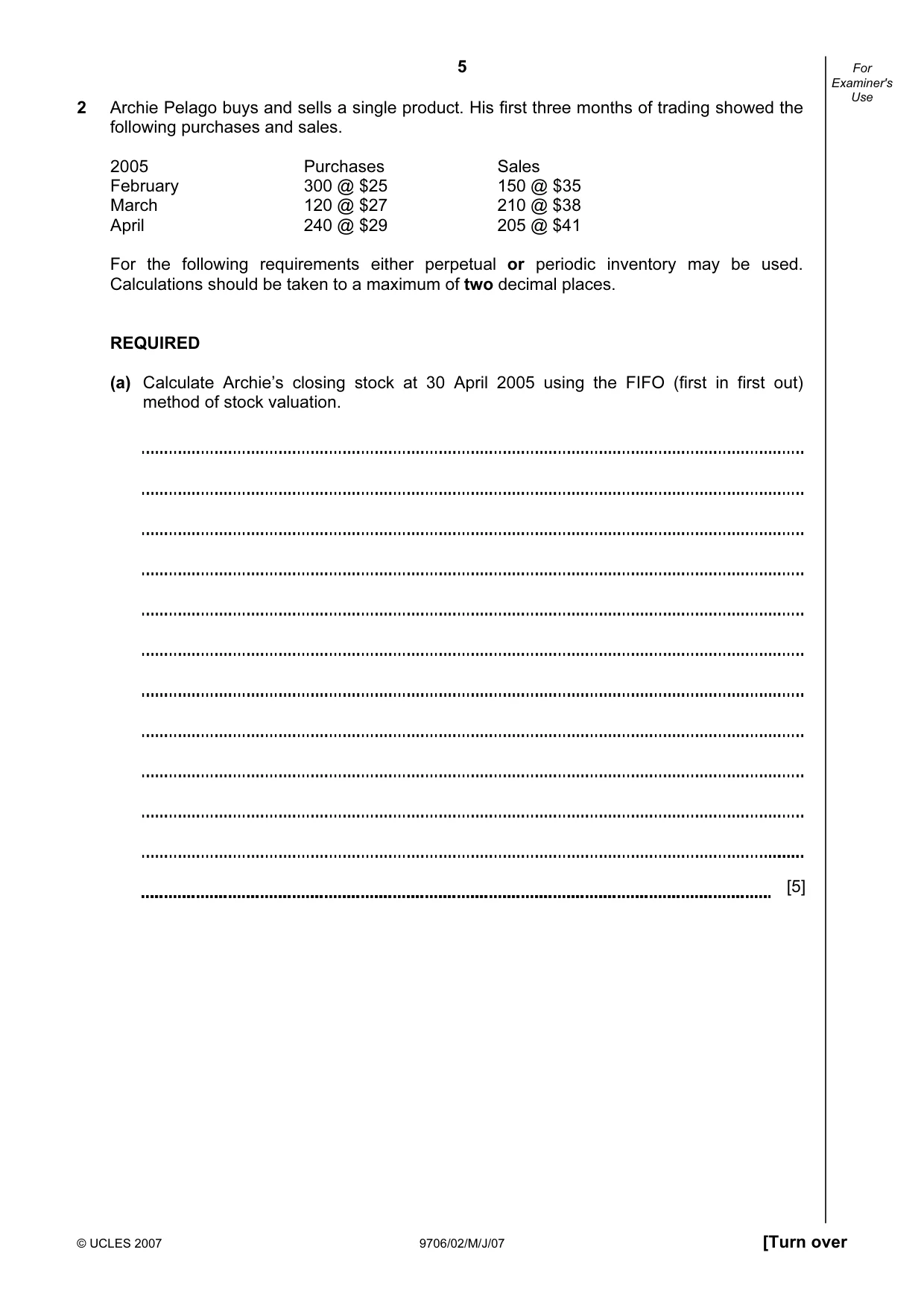 Cambridge A Level Accounting 9706 2007 May/June Paper 2 · Variant 1 question paper, page 5 of 12
