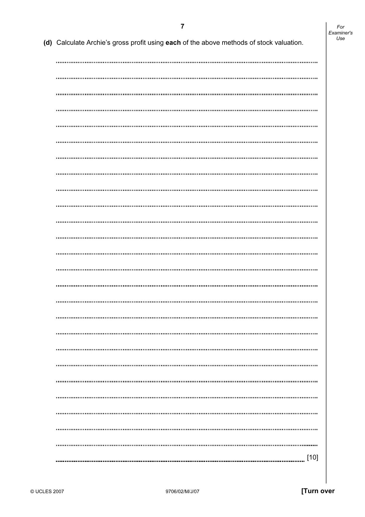 Cambridge A Level Accounting 9706 2007 May/June Paper 2 · Variant 1 question paper, page 7 of 12