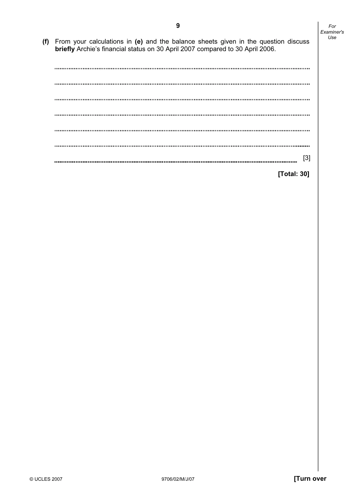 Cambridge A Level Accounting 9706 2007 May/June Paper 2 · Variant 1 question paper, page 9 of 12