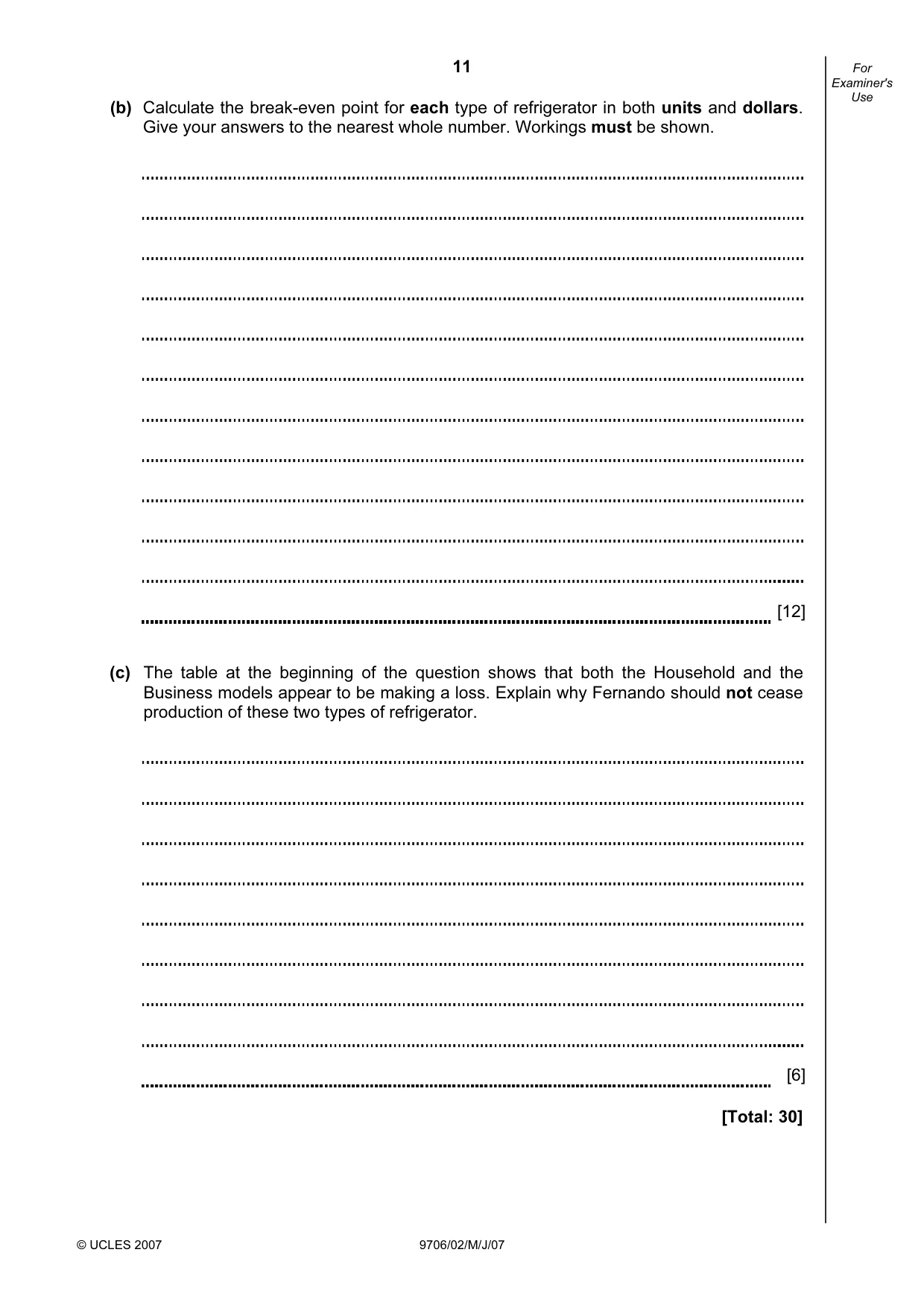 Cambridge A Level Accounting 9706 2007 May/June Paper 2 · Variant 1 question paper, page 11 of 12