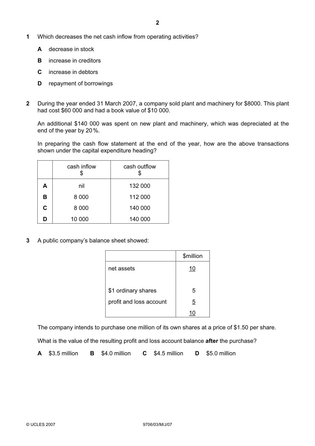 Cambridge A Level Accounting 9706 2007 May/June Paper 3 · Variant 1 question paper, page 2 of 12