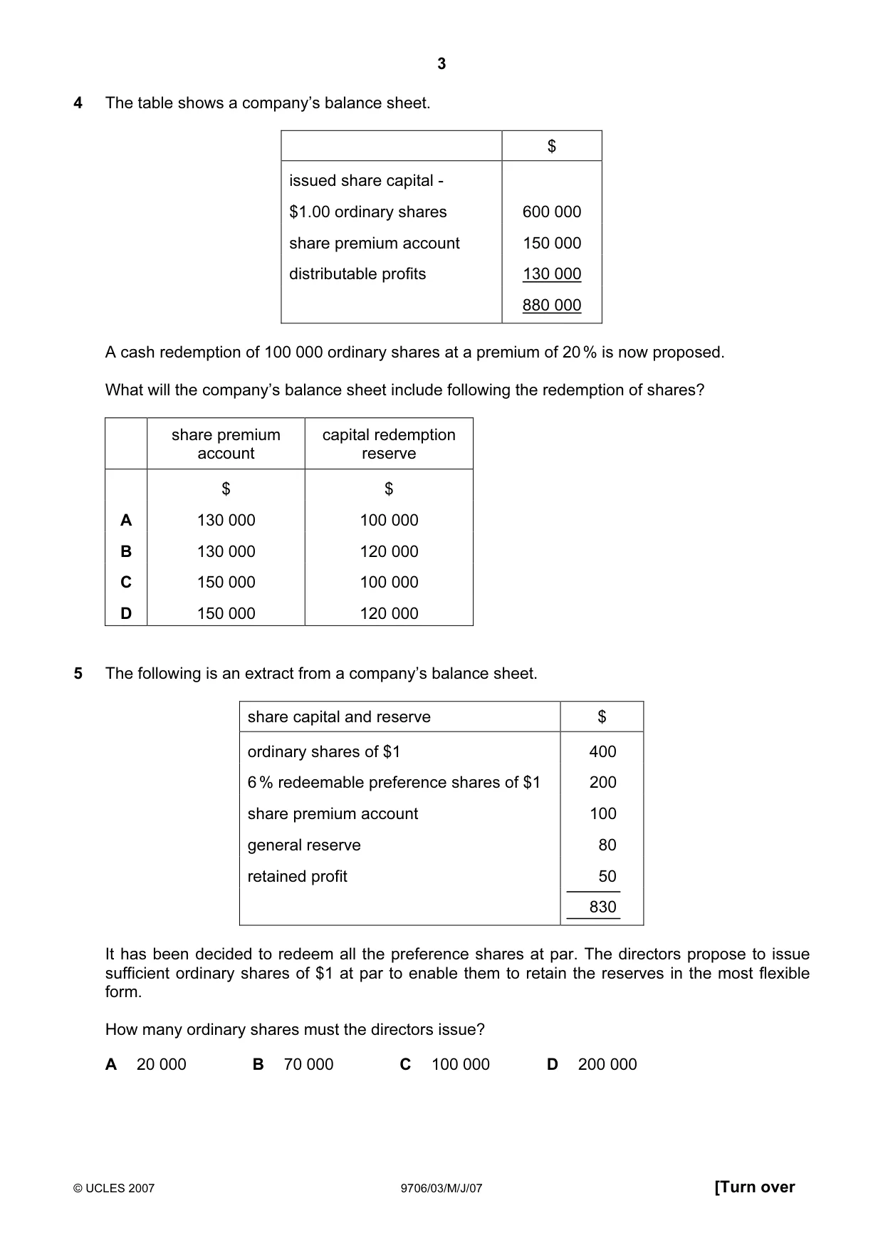 Cambridge A Level Accounting 9706 2007 May/June Paper 3 · Variant 1 question paper, page 3 of 12