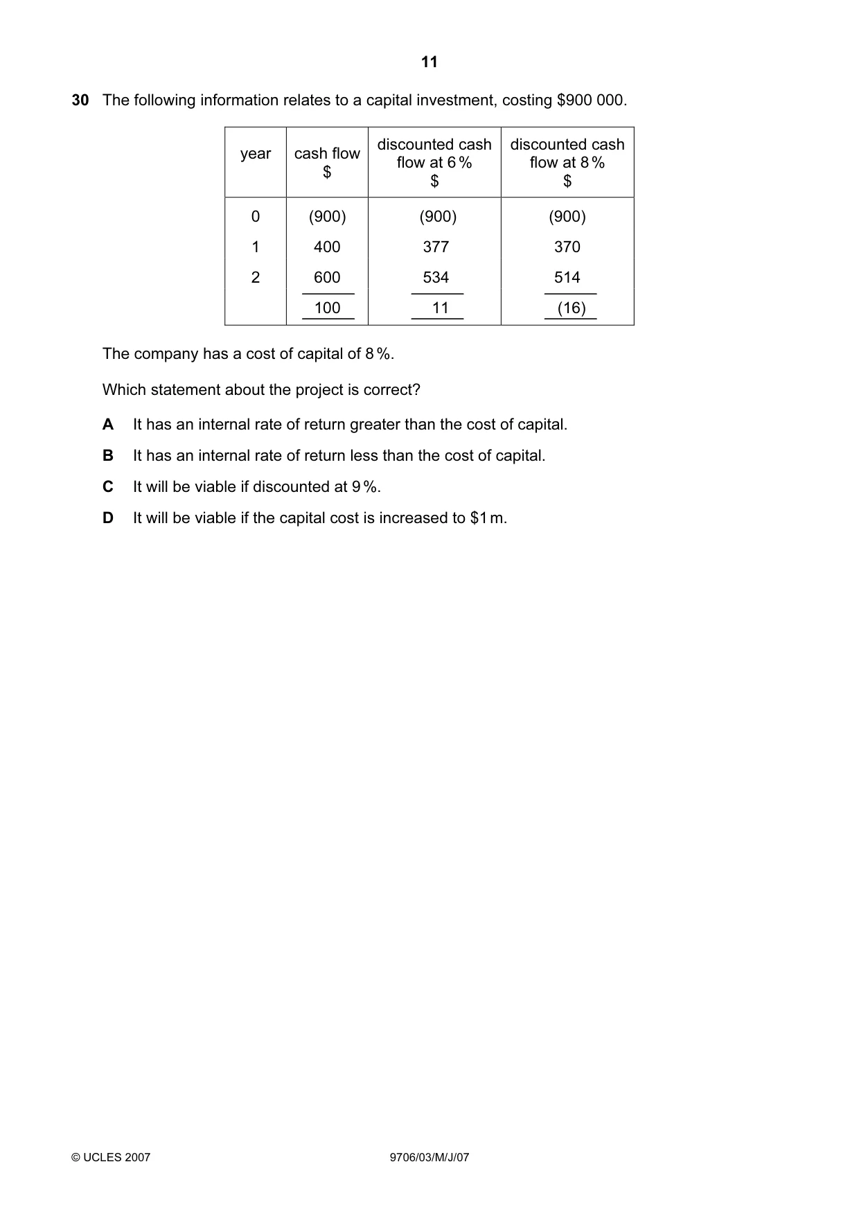 Cambridge A Level Accounting 9706 2007 May/June Paper 3 · Variant 1 question paper, page 11 of 12