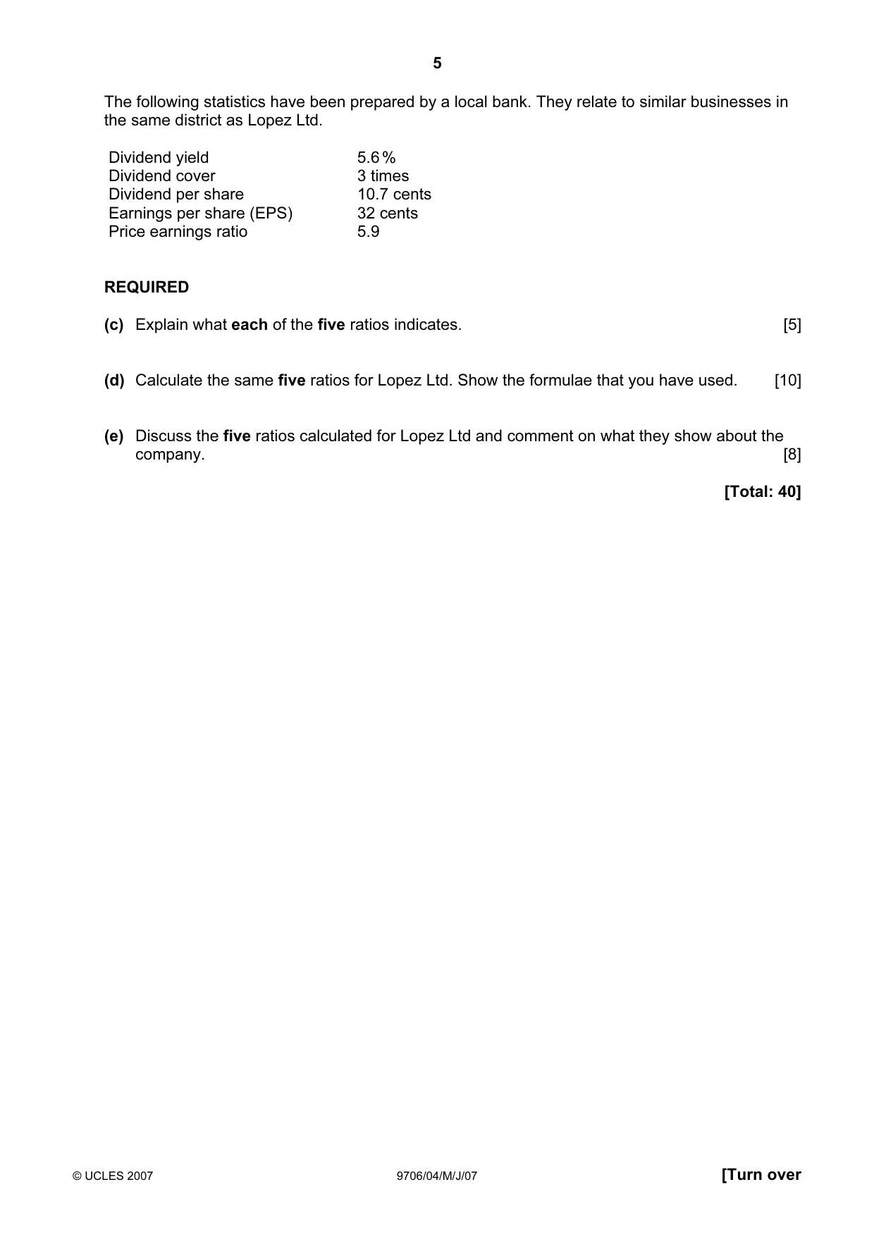 Cambridge A Level Accounting 9706 2007 May/June Paper 4 · Variant 1 question paper, page 5 of 8