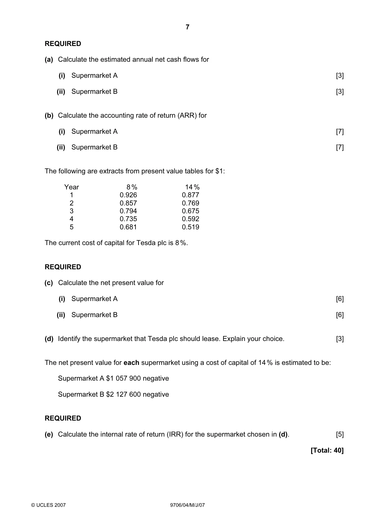 Cambridge A Level Accounting 9706 2007 May/June Paper 4 · Variant 1 question paper, page 7 of 8