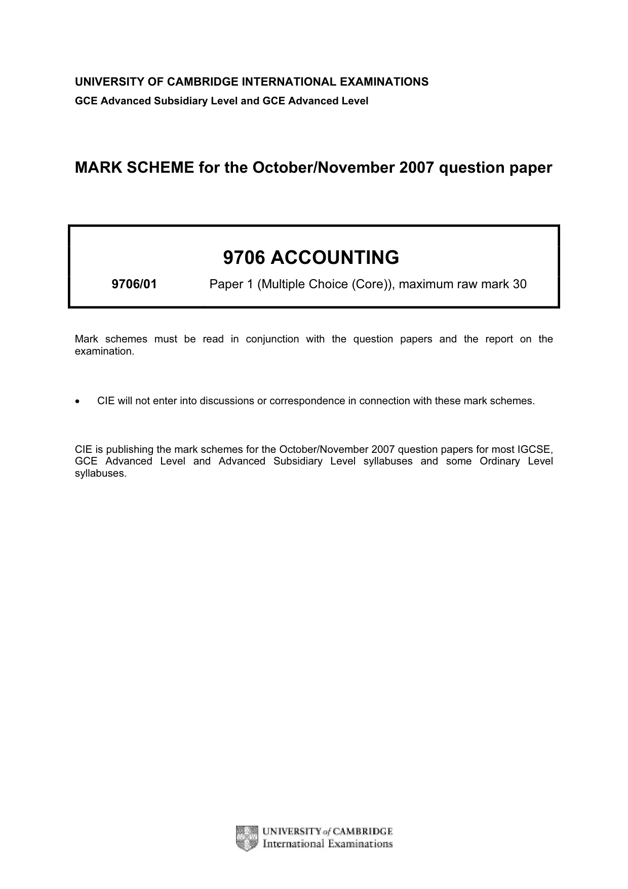 Mark scheme, page 1 of 2