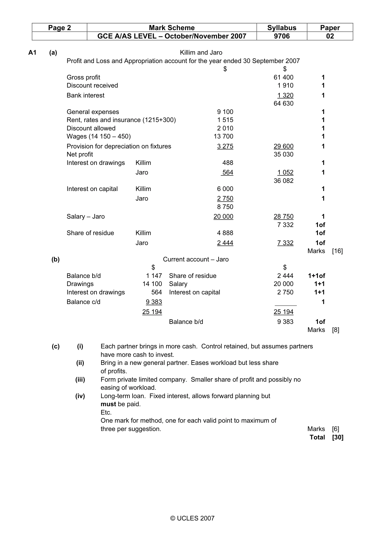 Mark scheme, page 2 of 4