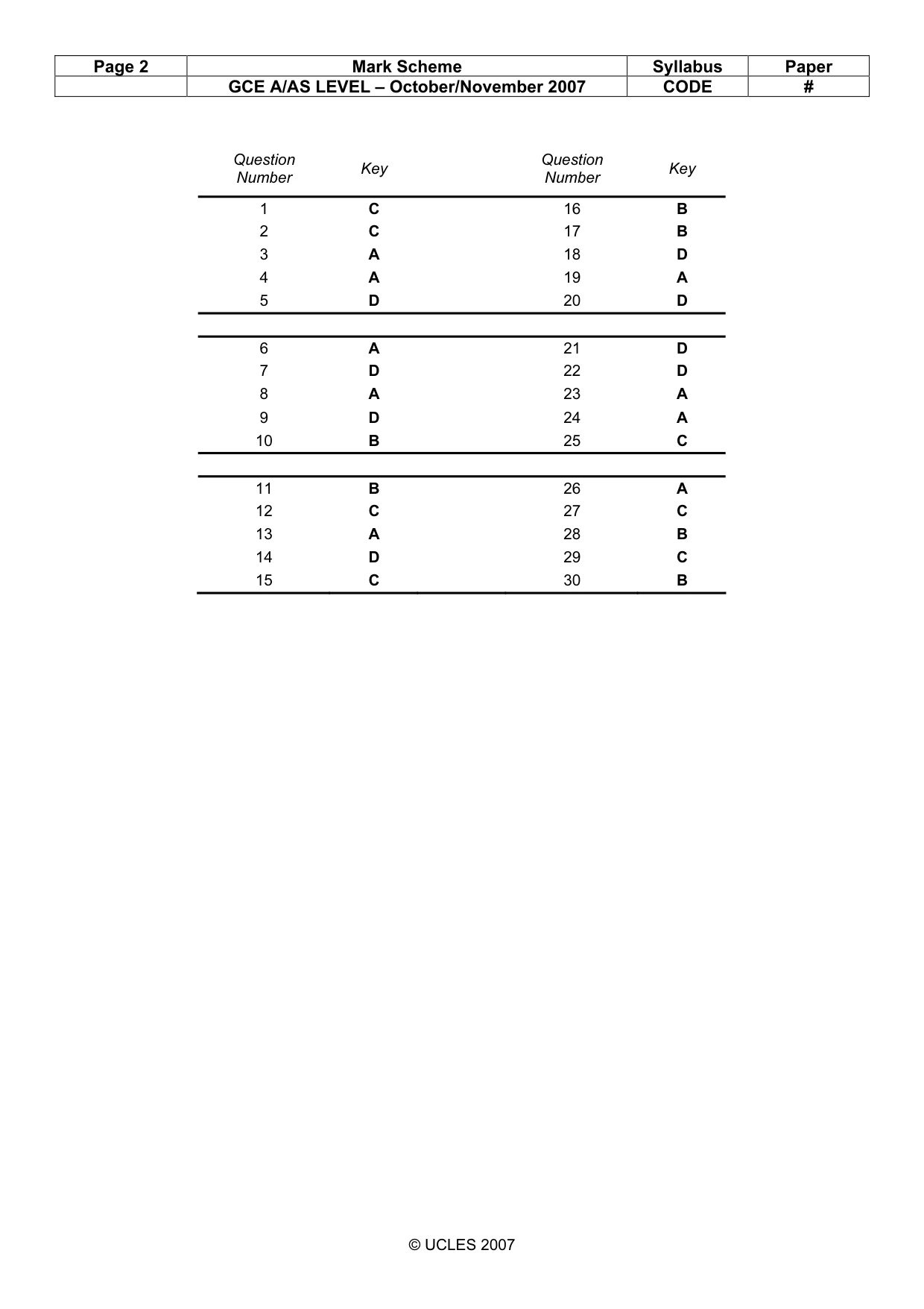 Mark scheme, page 2 of 2