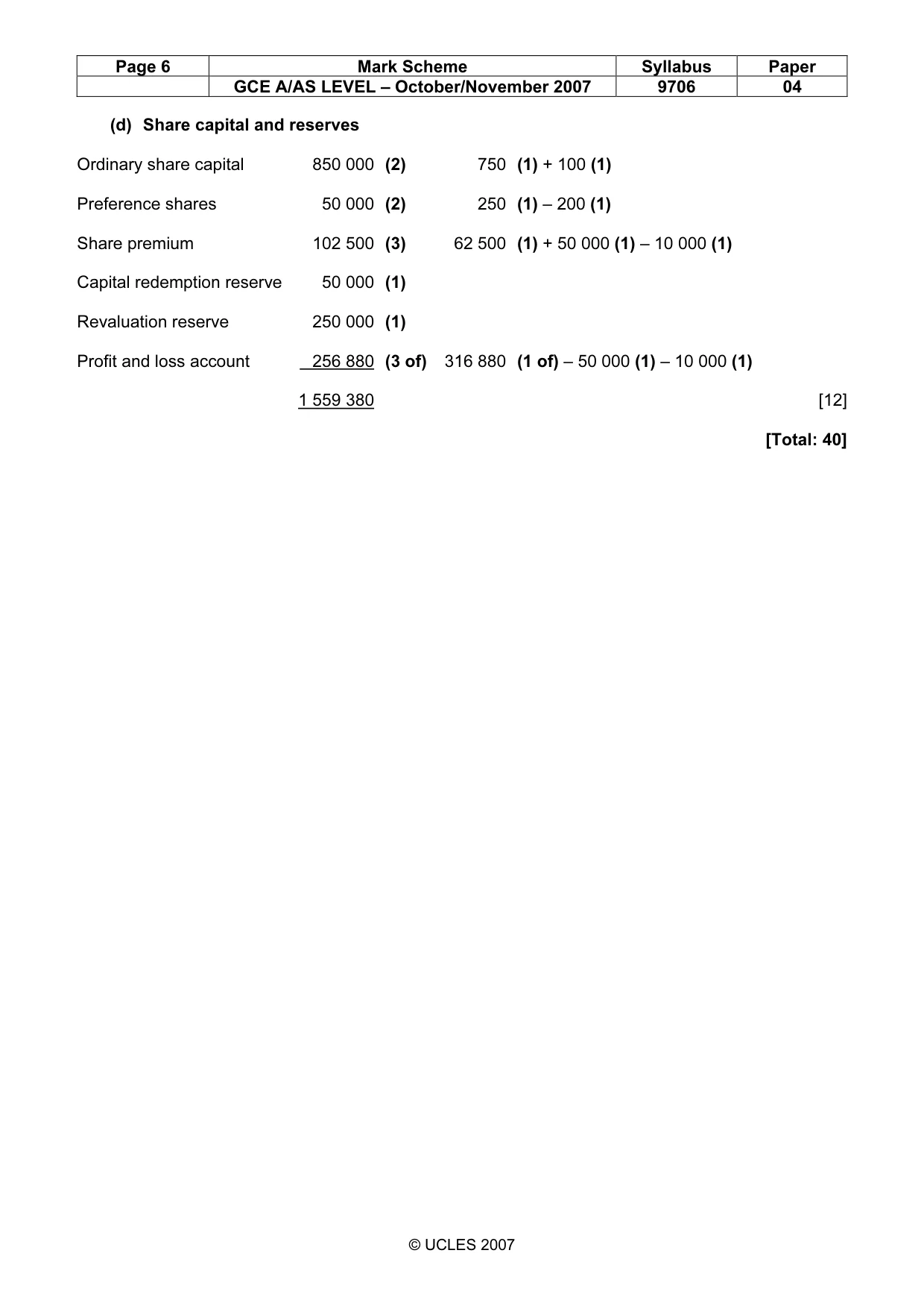 Mark scheme, page 6 of 8
