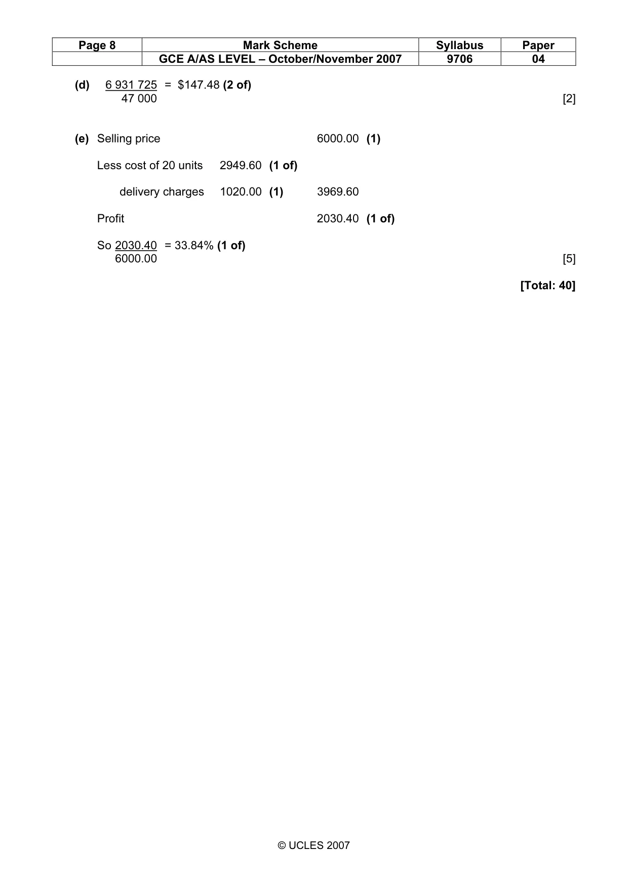 Mark scheme, page 8 of 8