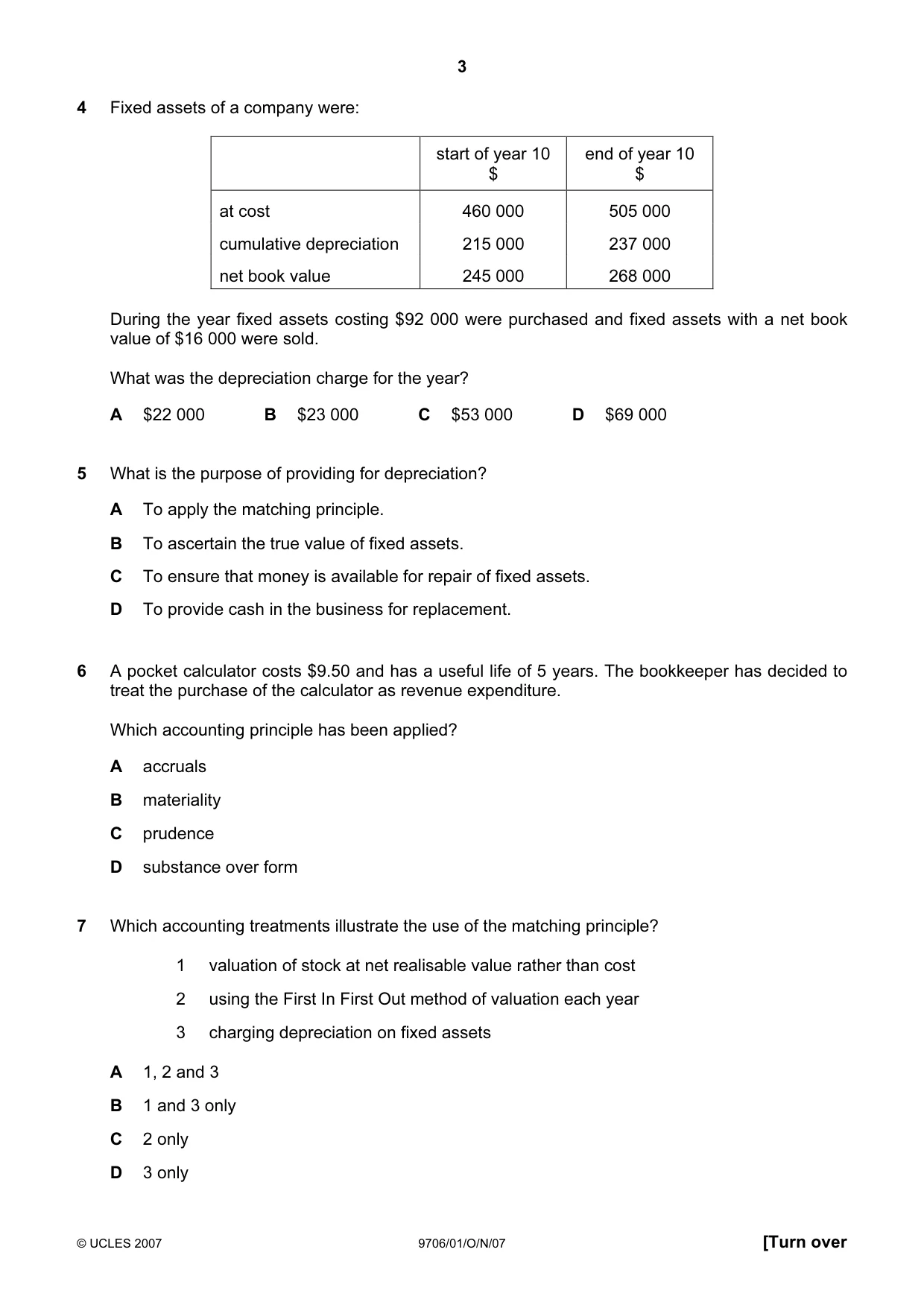 Cambridge A Level Accounting 9706 2007 Oct/Nov Paper 1 · Variant 1 question paper, page 3 of 12